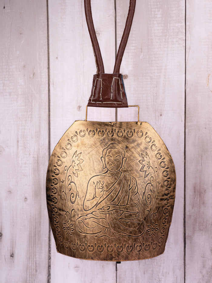 Buddha Motif Hanging Cow Bell made of Brass - 10 inches in height - The Heritage Artifacts