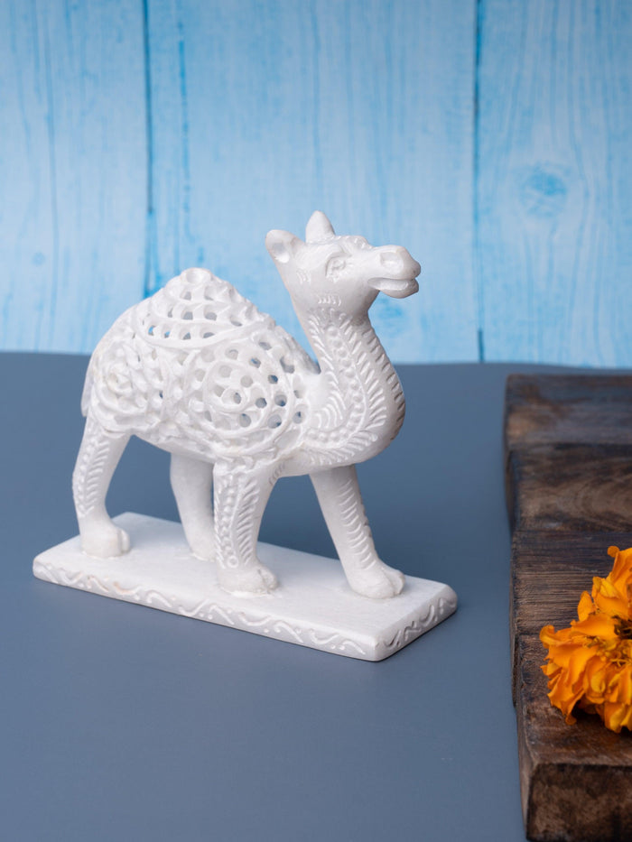 Hand crafted white marble camel figurine - The Heritage Artifacts
