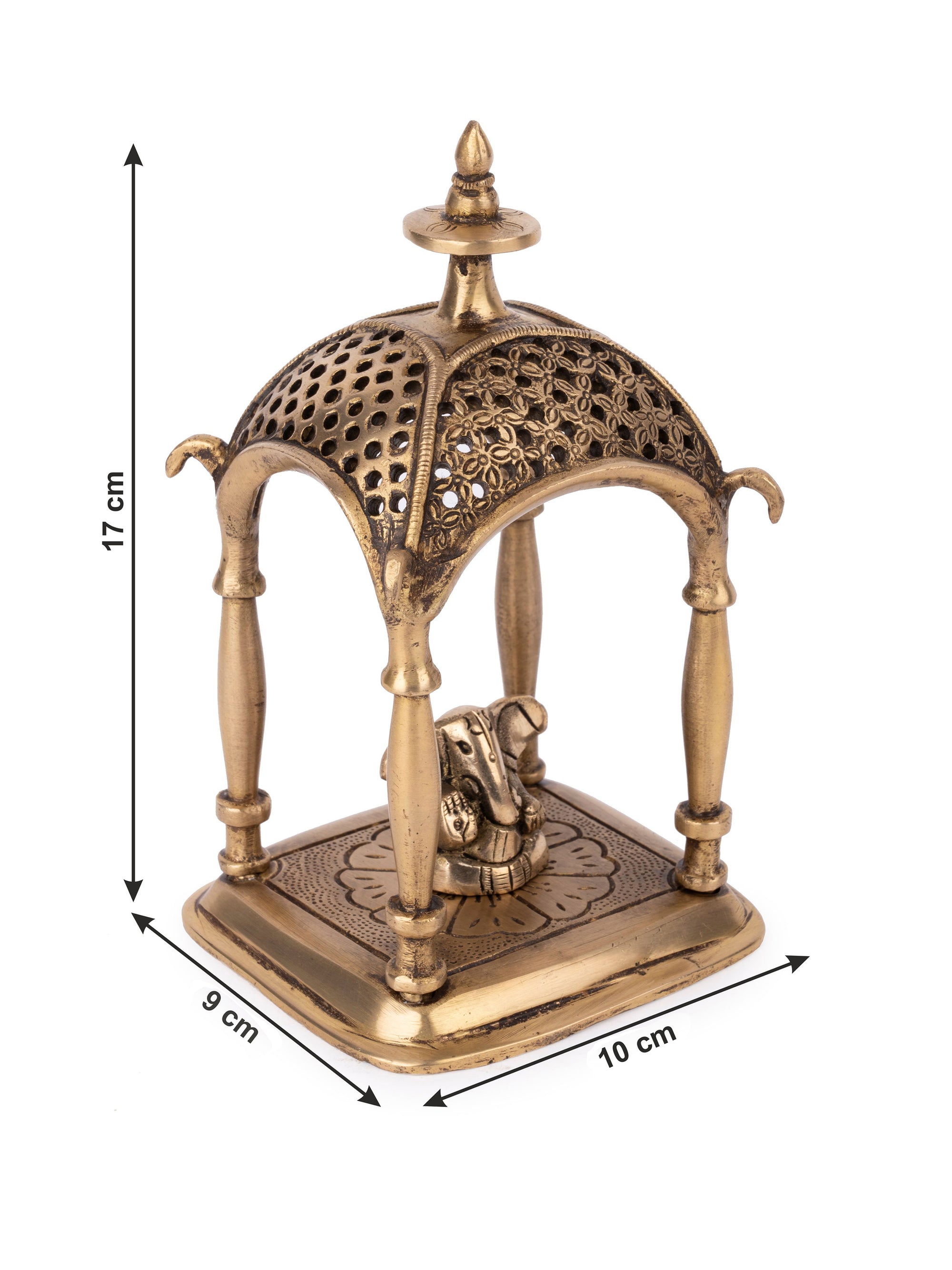 Small Temple Set with Cute Ganeshji figurine inside, made of Brass metal - 7 inches height - The Heritage Artifacts