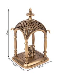 Small Temple Set with Cute Ganeshji figurine inside, made of Brass metal - 7 inches height - The Heritage Artifacts