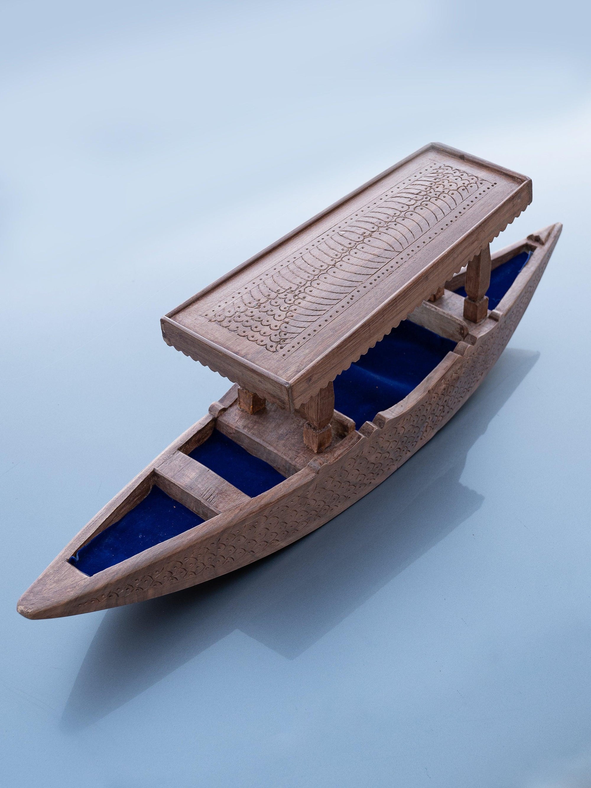 Walnut wood carved Kashmir Boat or Shikara Decor piece- 18 inches long - The Heritage Artifacts