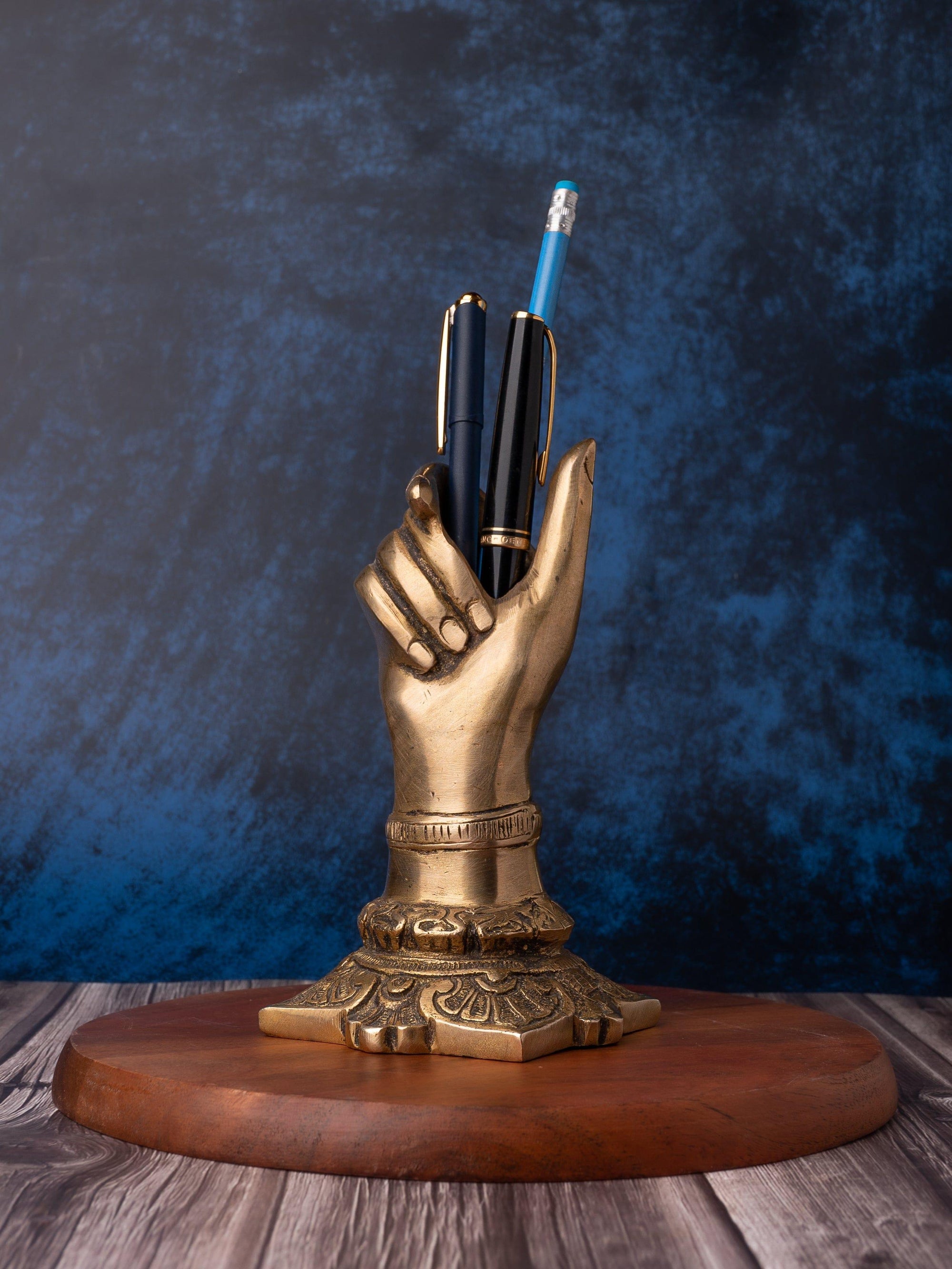 Stylish Hand Shaped Pen / Pencil Holder made of Brass - 6 inches height - The Heritage Artifacts