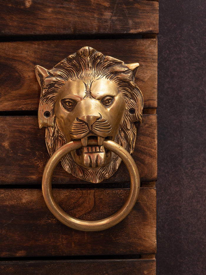 Brass Crafted Lion Head Door Knocker with Antique Finish - The Heritage Artifacts