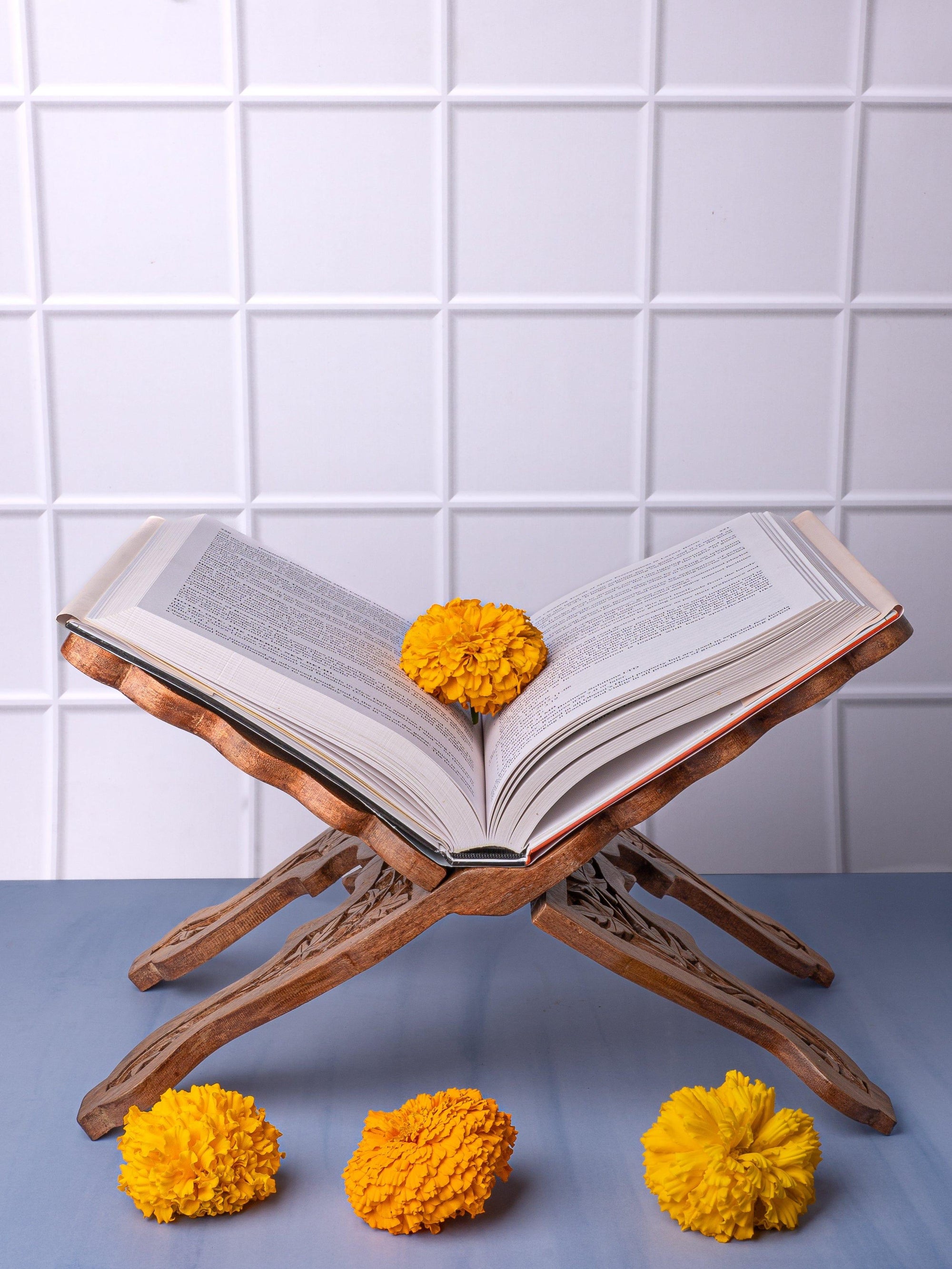 Walnut wood crafted Foldable Book Stand for Regular Use - The Heritage Artifacts