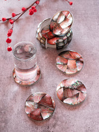 6 pieces coaster set made of marble and mother of pearl - The Heritage Artifacts