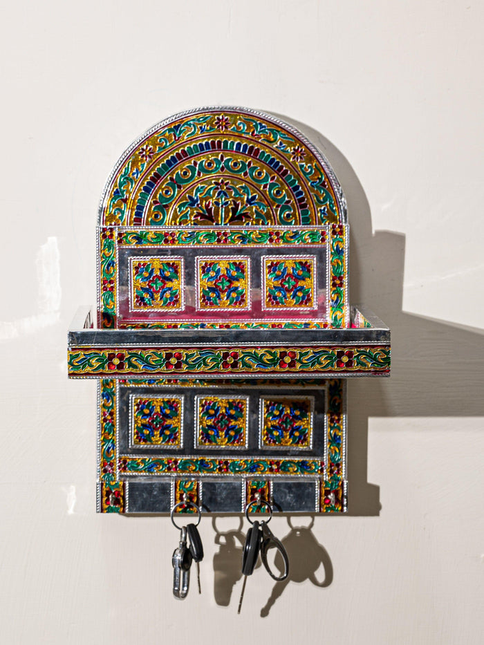 Meenakari Design Wall Mounted Multipurpose Stand in Silver Color - The Heritage Artifacts