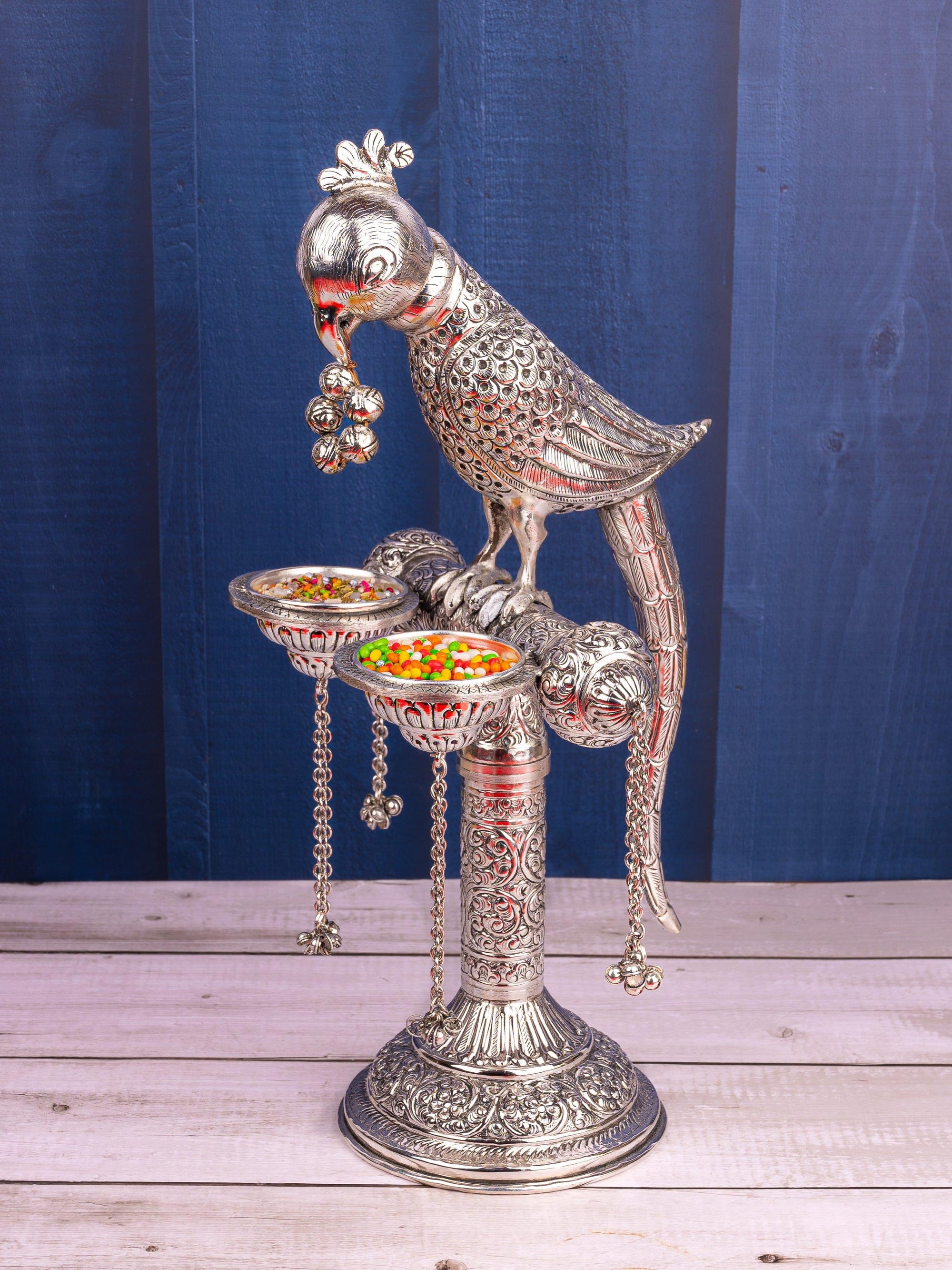 Metal Crafted Macaw Parrot on a Stand - Serve Ware - The Heritage Artifacts