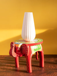 Wooden Hand Painted Multipurpose Elephant Stool 10 inches - The Heritage Artifacts