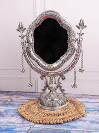 Metal Crafted Classic Design Vanity Mirror with Antique Silver Finish - The Heritage Artifacts