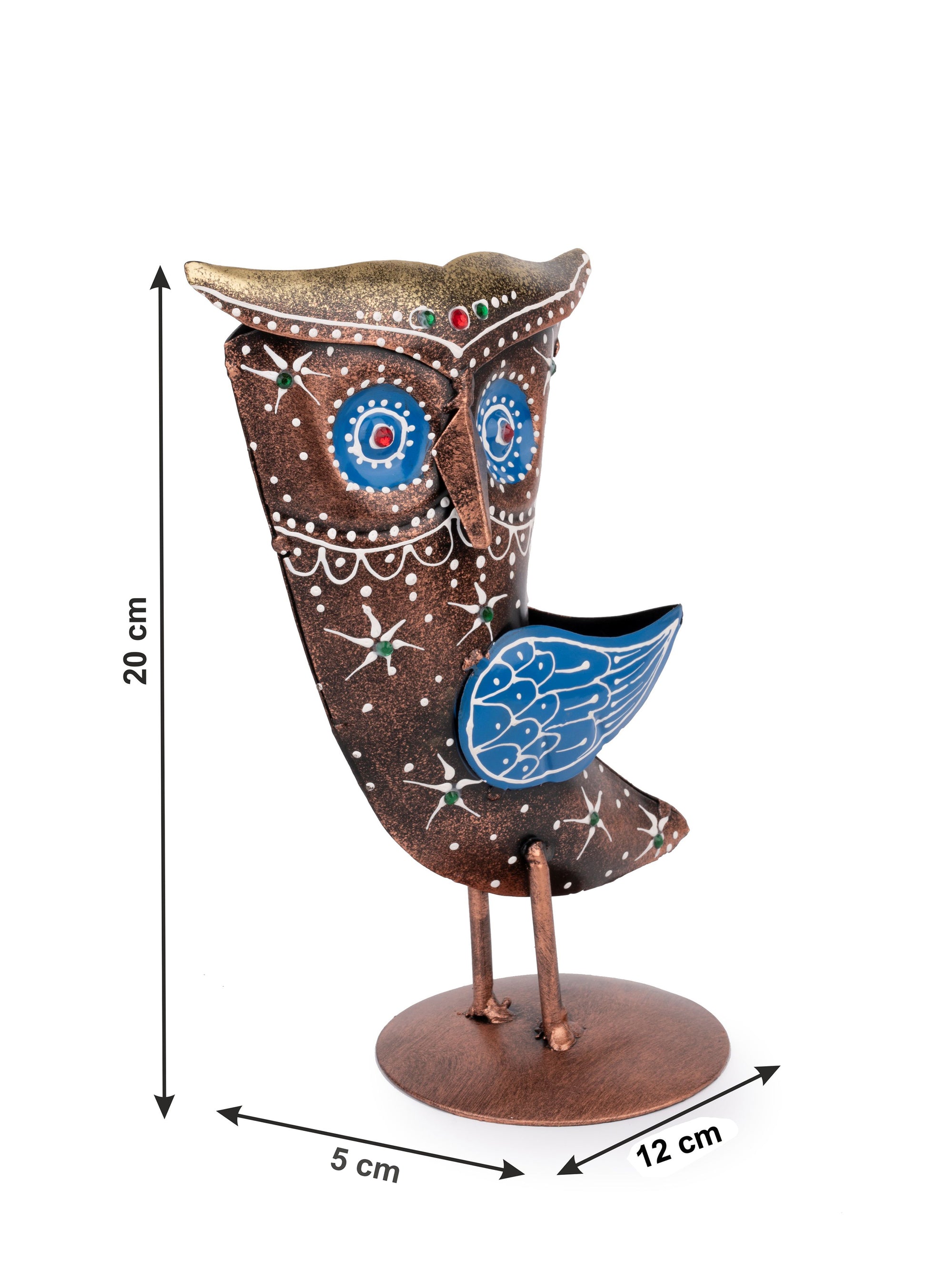Metal Crafted Red Owl Figurine for Home Decor - 8 inches height - The Heritage Artifacts