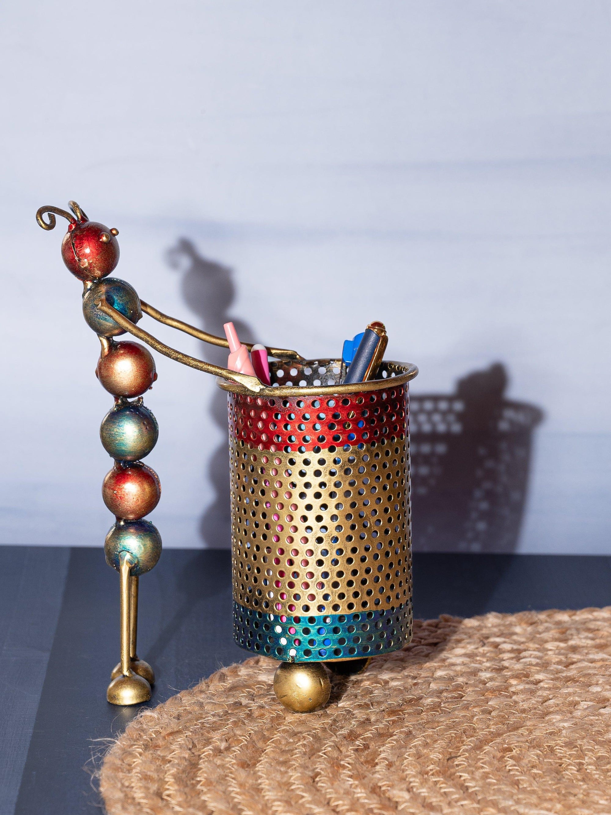 Handcrafted Metal Ant Pen / Pencil Stand for Home Office Decor - The Heritage Artifacts