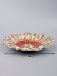 9 inches marble lotus plate painted in red and gold color - The Heritage Artifacts