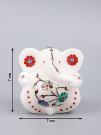 Designer statue of Lord Ganesha in white marble with inlay craft - The Heritage Artifacts