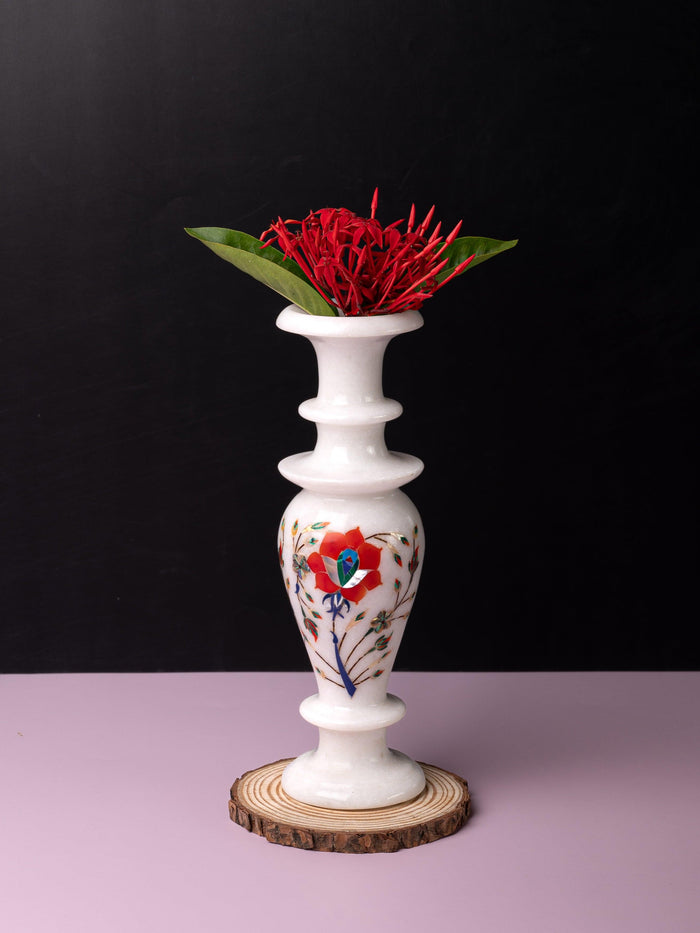 9 inches tall Marble Inlay Flower Vase for Home and office - The Heritage Artifacts