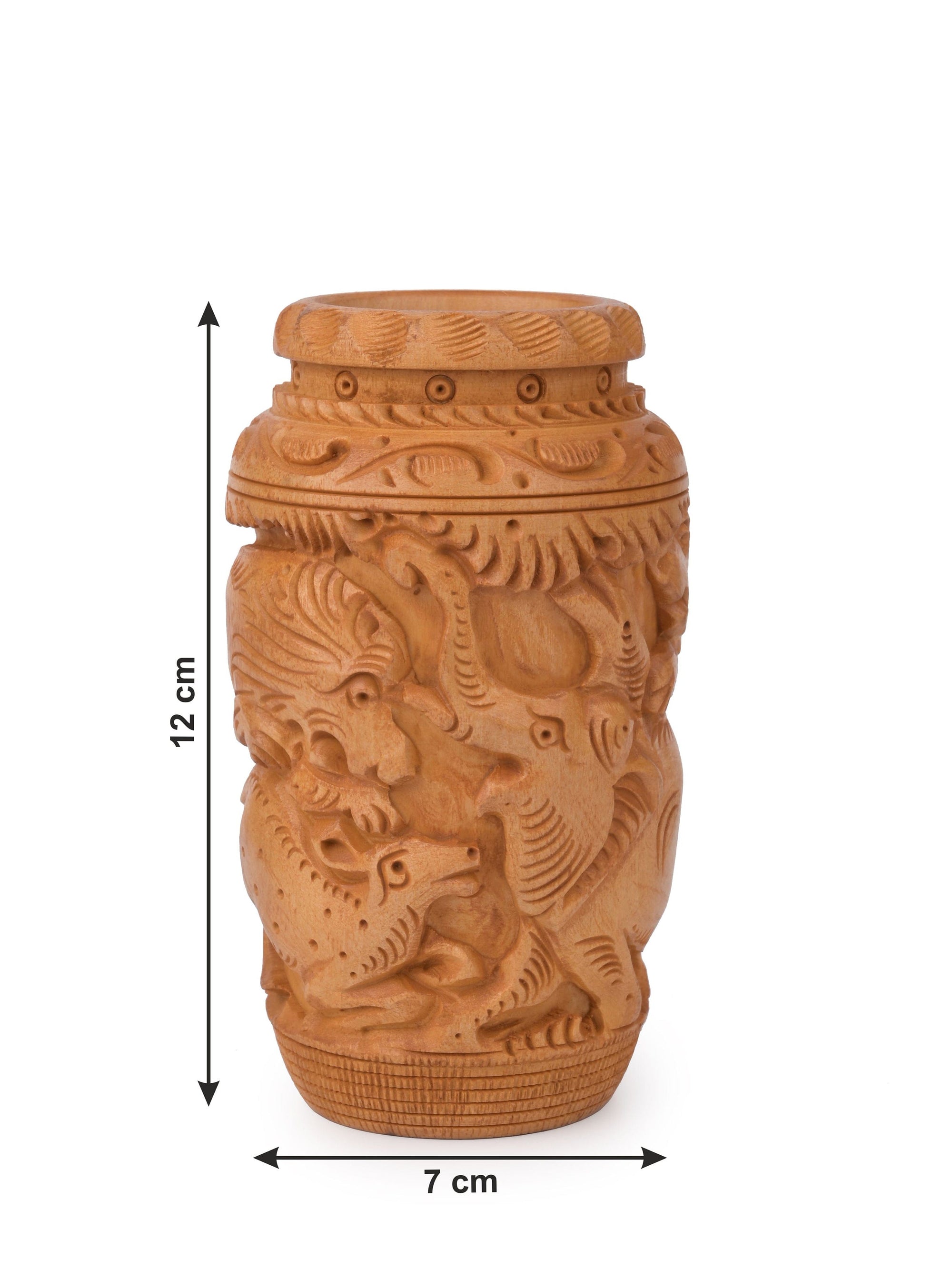 Kadam Wood Handcrafted Pen / Pencil Holder - 5 inches height - The Heritage Artifacts