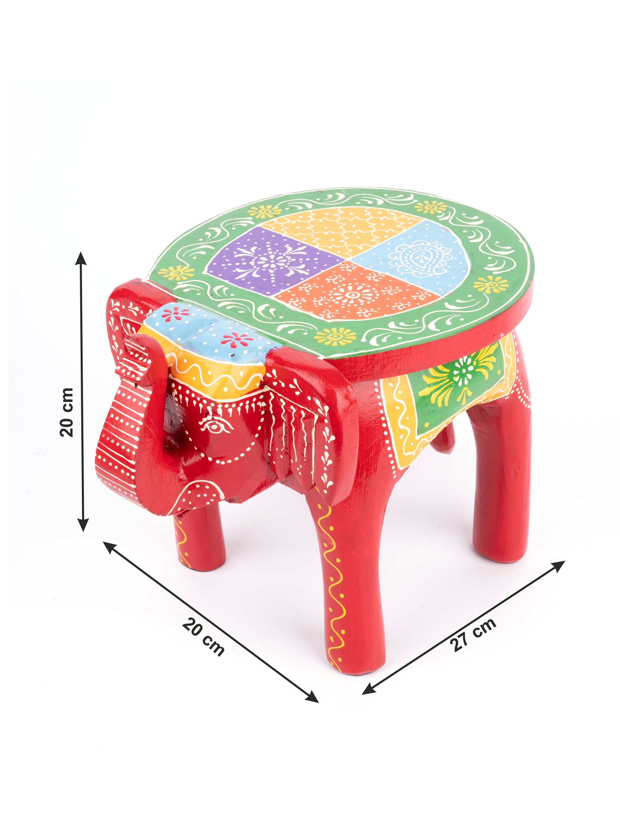 Wooden Hand Painted Multipurpose Elephant Stool 10 inches - The Heritage Artifacts