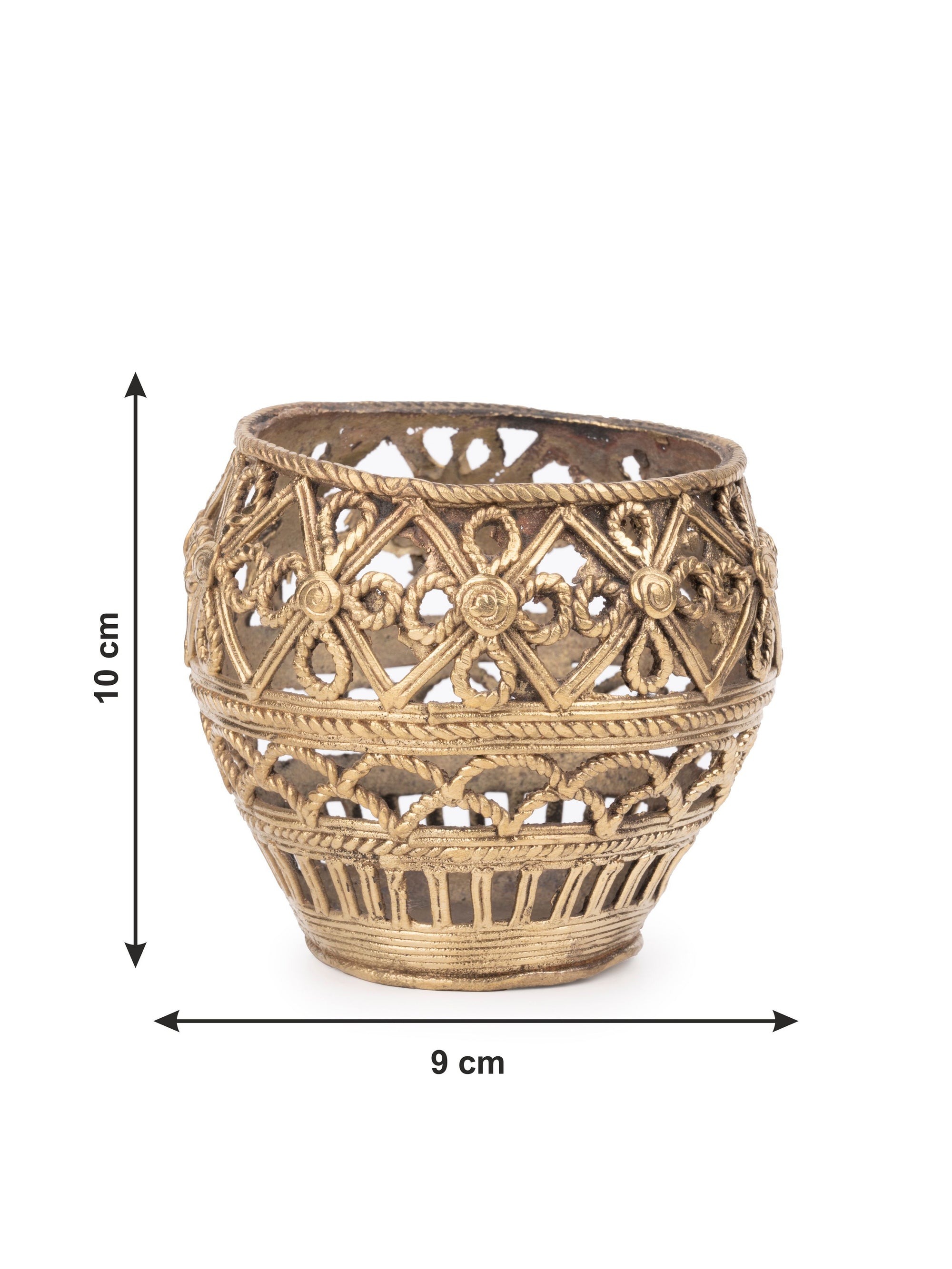 Intricate Dokra Art Jaali Work Pen Stand - 4 inches height - The Heritage Artifacts