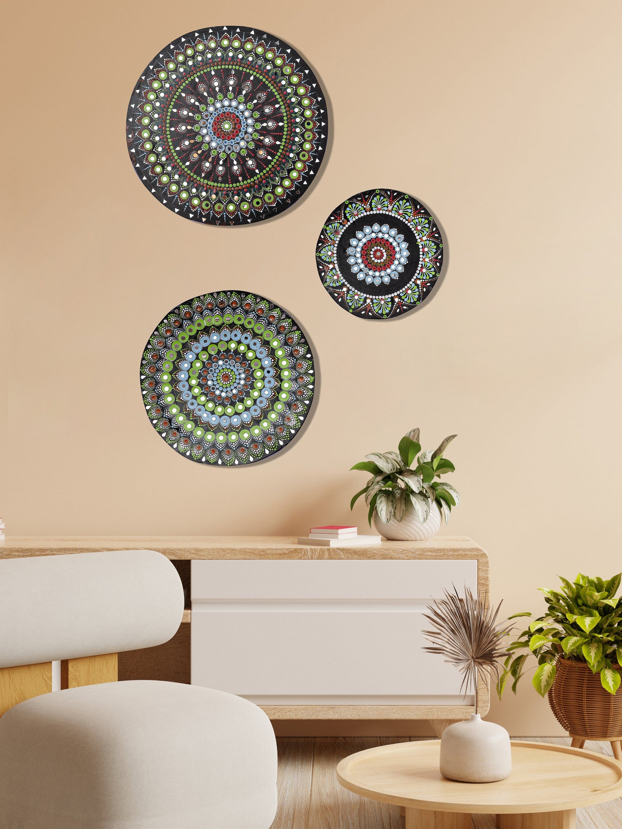 Exclusively Hand Painted Set of 3 Mandala Art Wall Decor