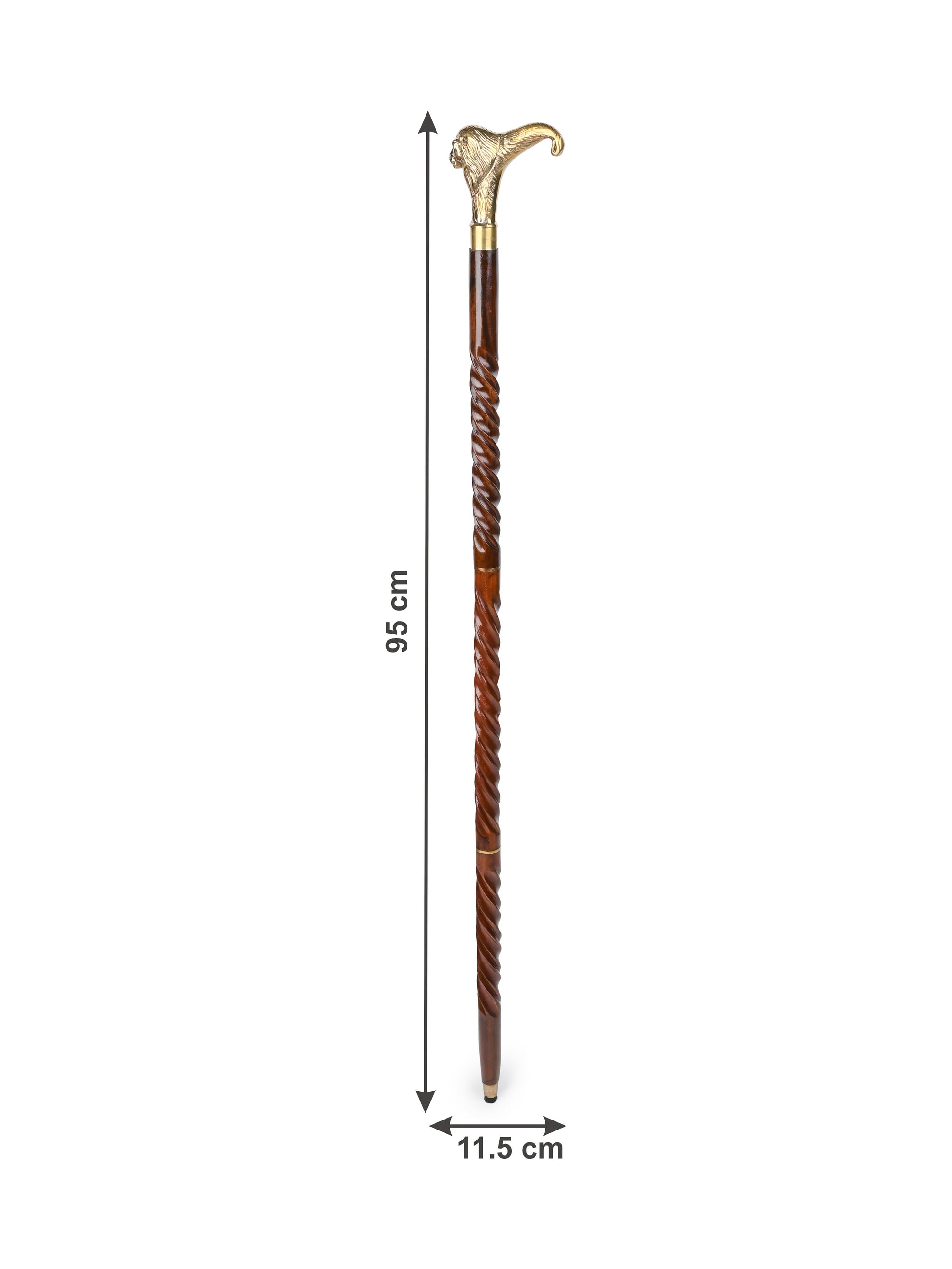 Shisham wood crafted brass lion face handle walking stick - Easily detachable