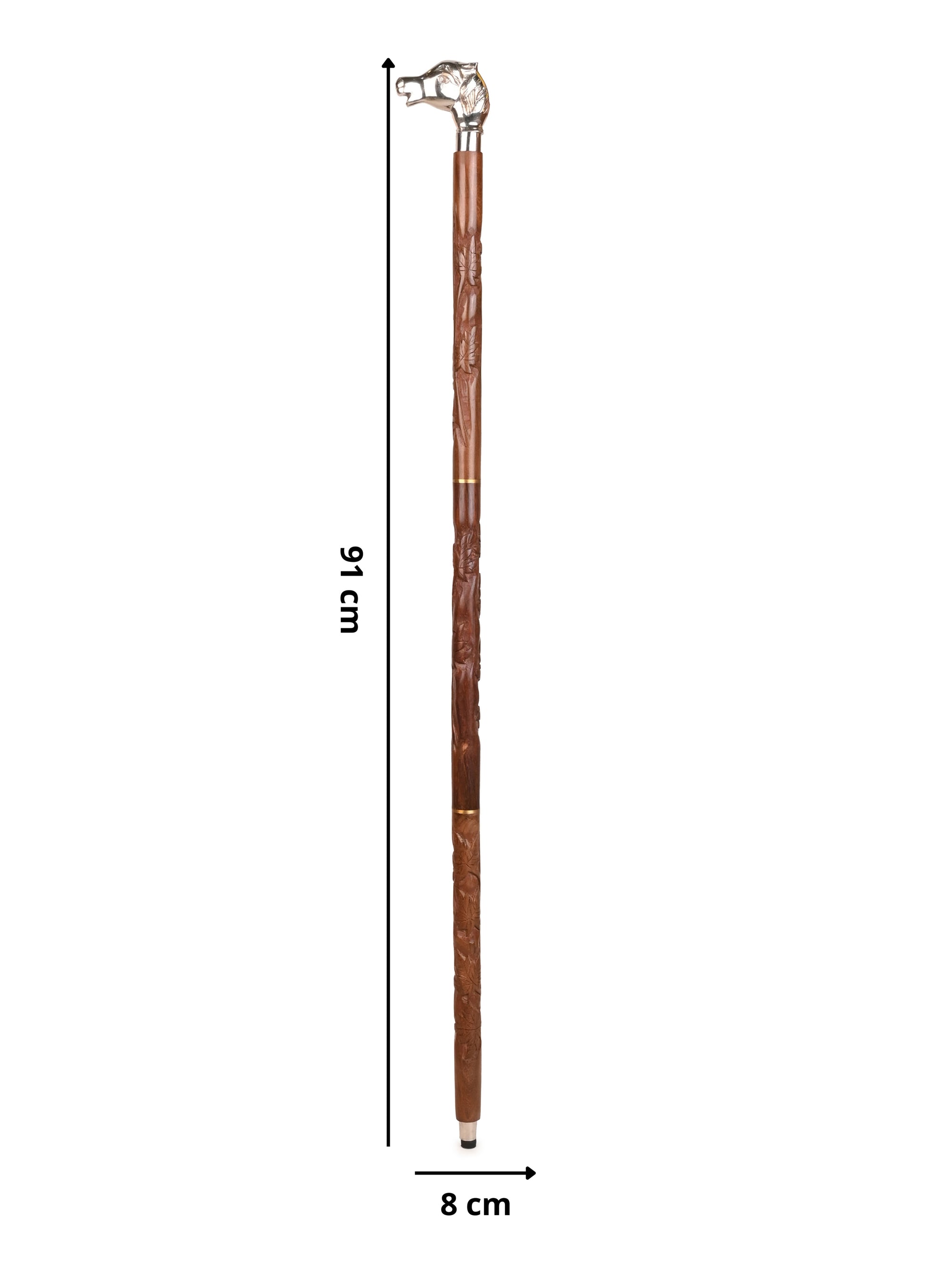Sheesham wood crafted silver horse handle brown body carved foldable walking stick / cane