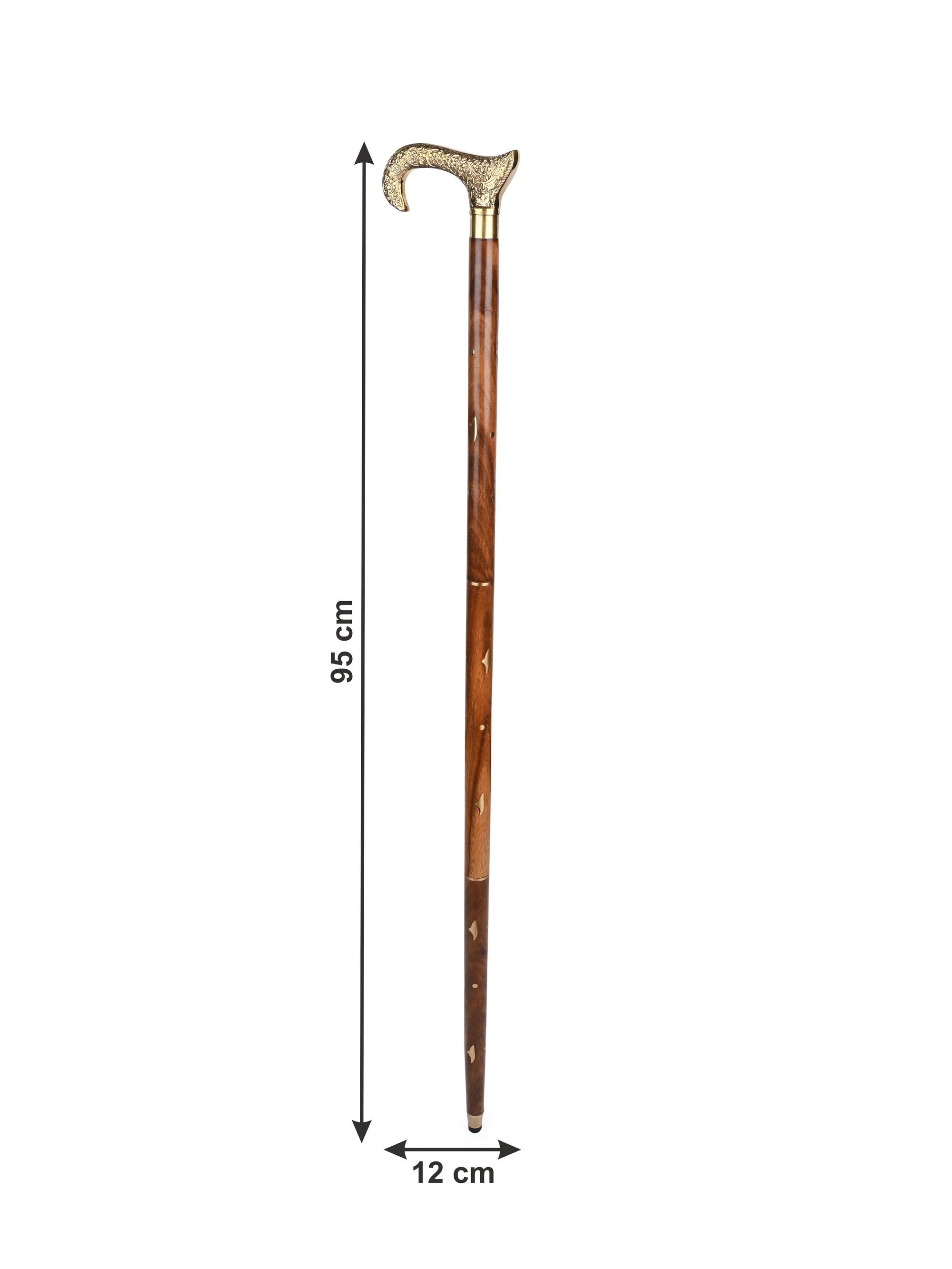 Shisham wood crafted brass handle royal walking stick - Easily detachable