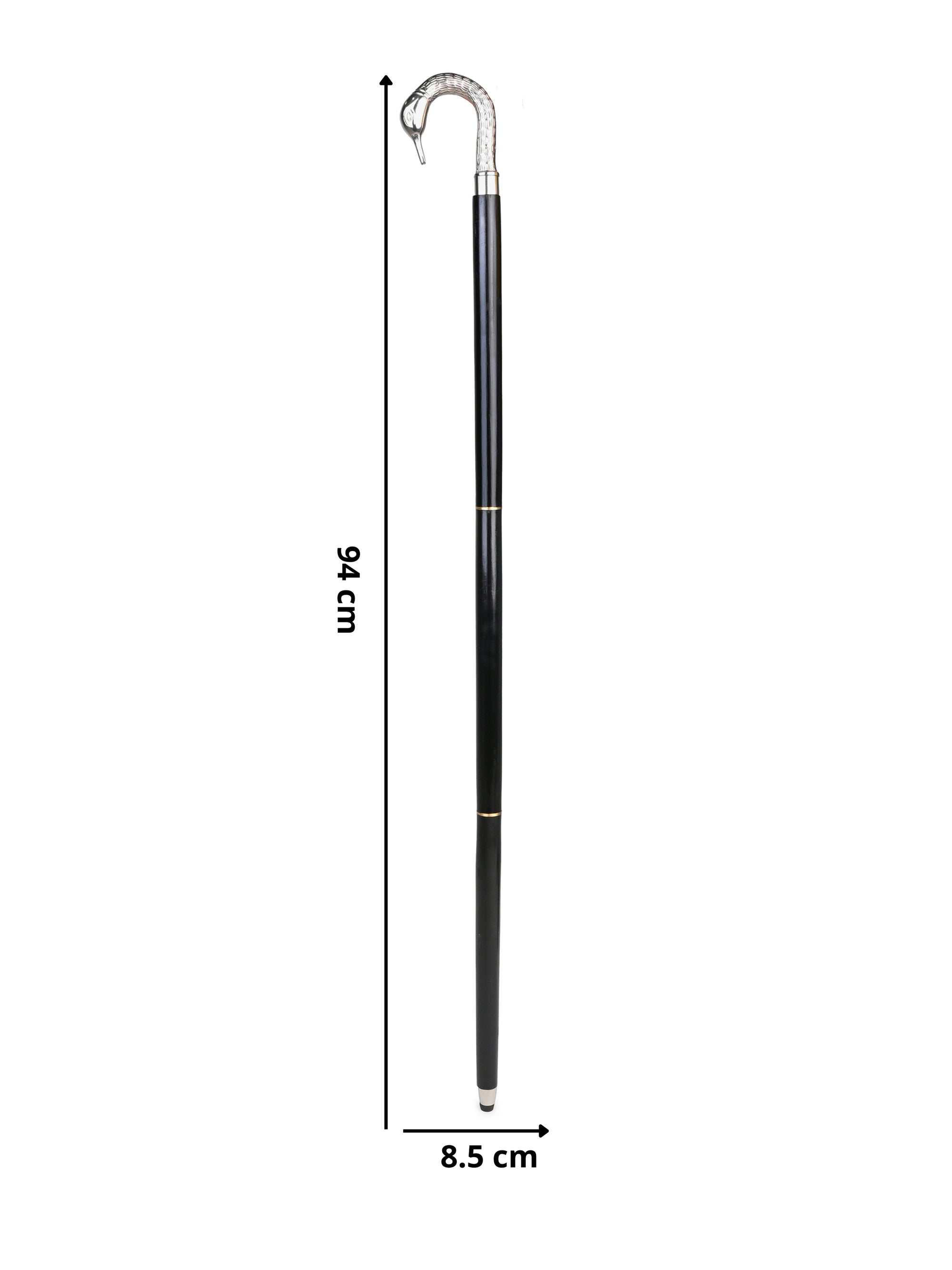 Sheesham wood crafted silver swan handle black body sleek foldable walking stick / cane