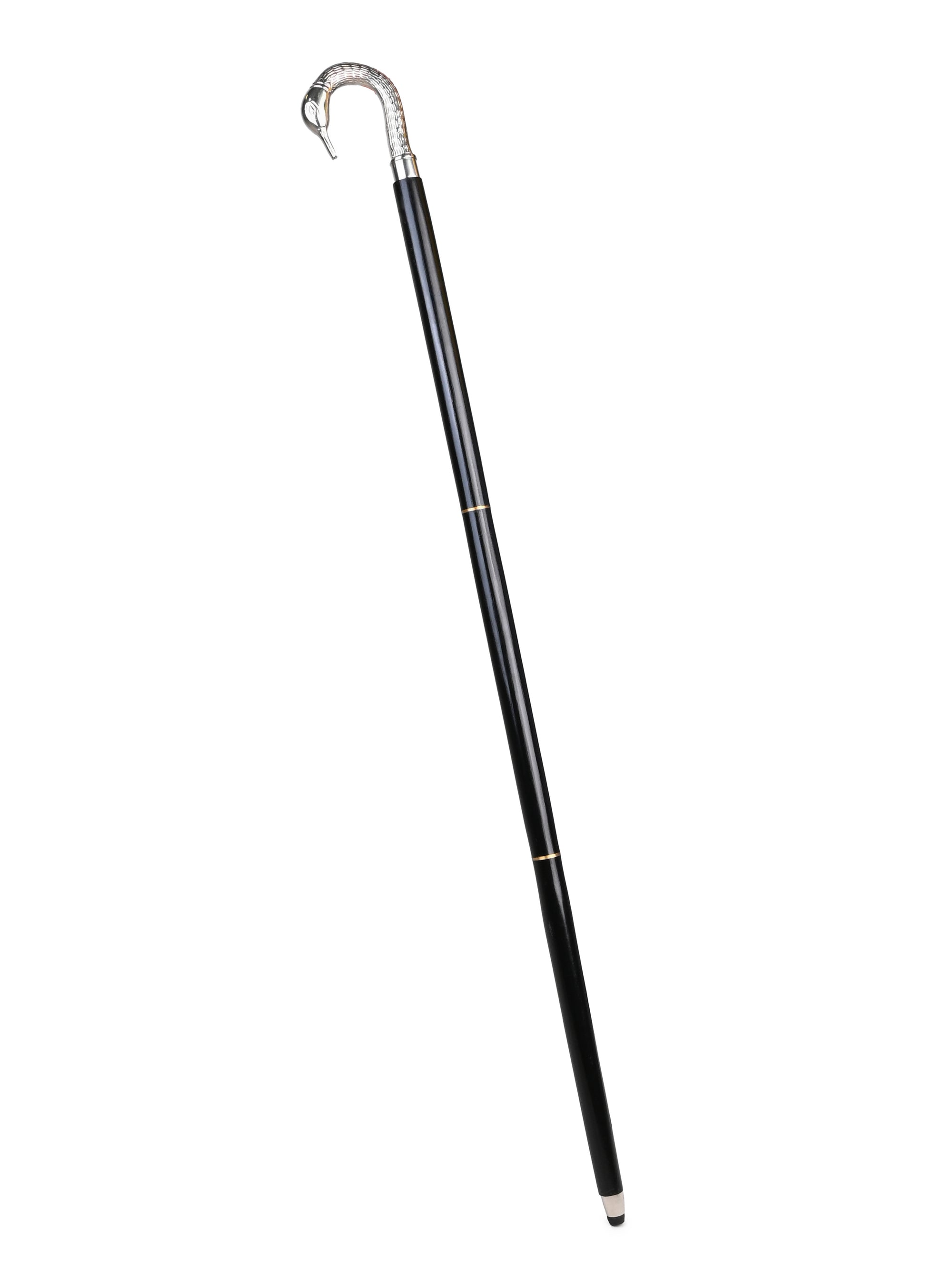 Sheesham wood crafted silver swan handle black body sleek foldable walking stick / cane