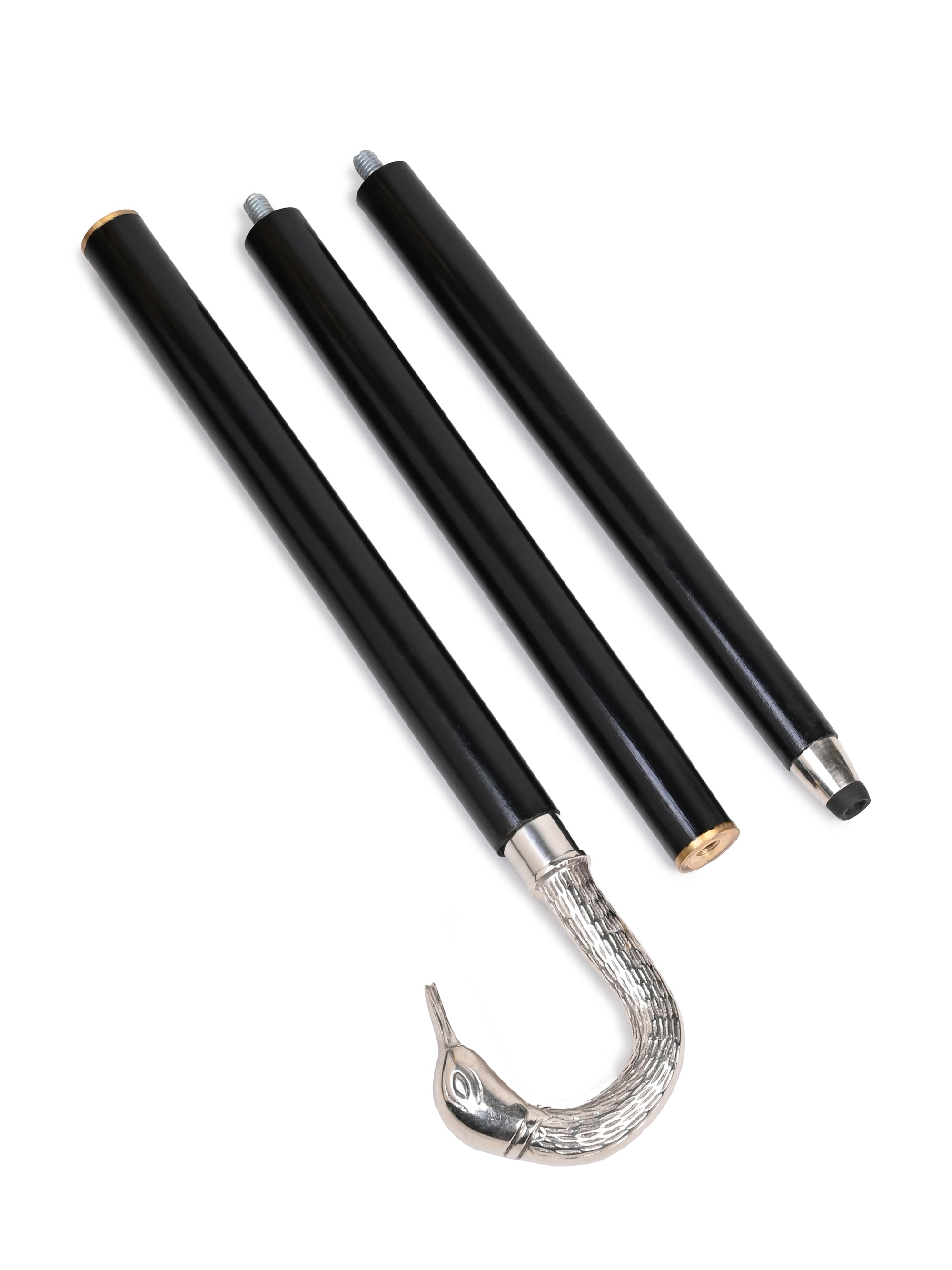 Sheesham wood crafted silver swan handle black body sleek foldable walking stick / cane