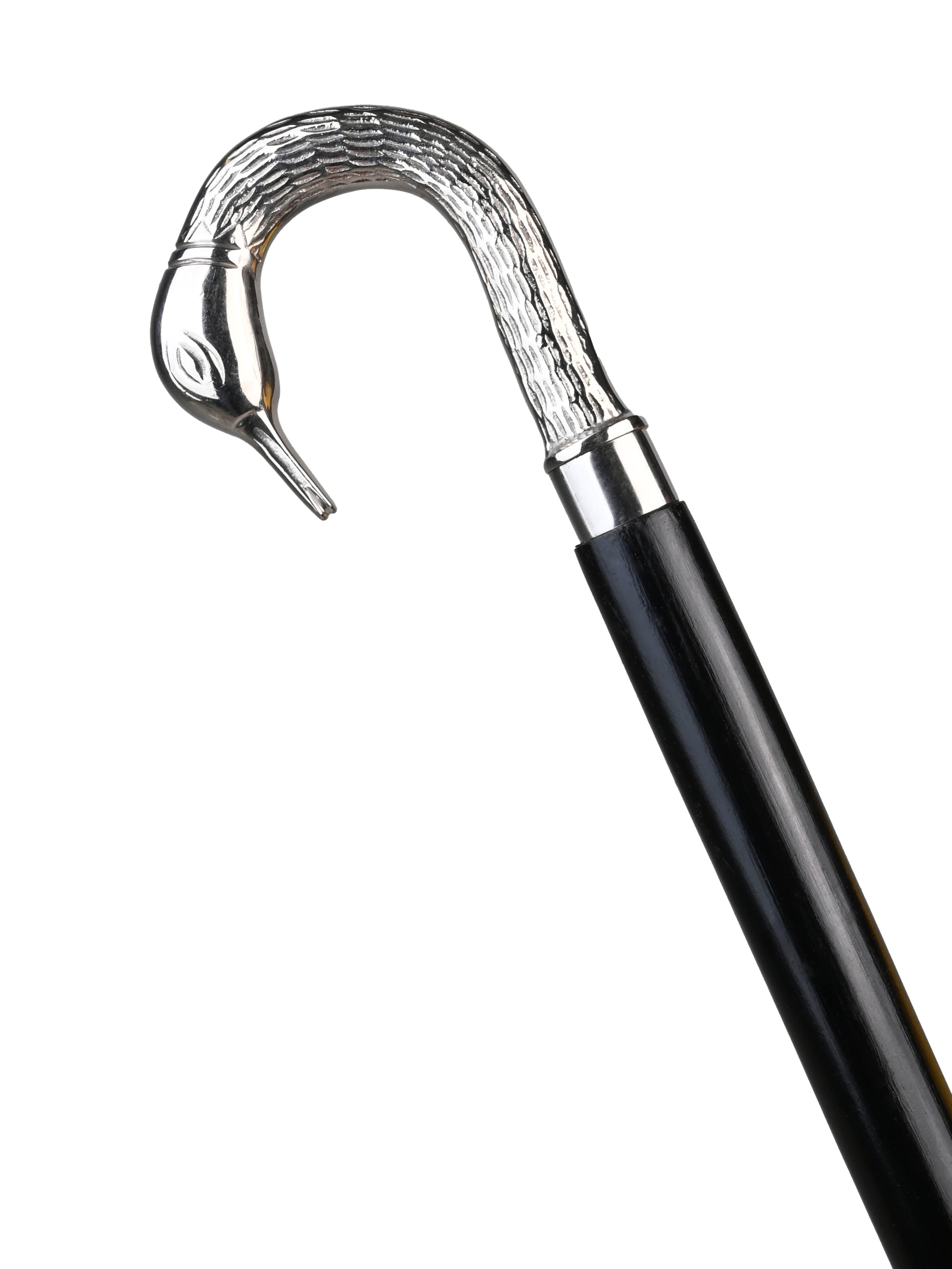 Sheesham wood crafted silver swan handle black body sleek foldable walking stick / cane