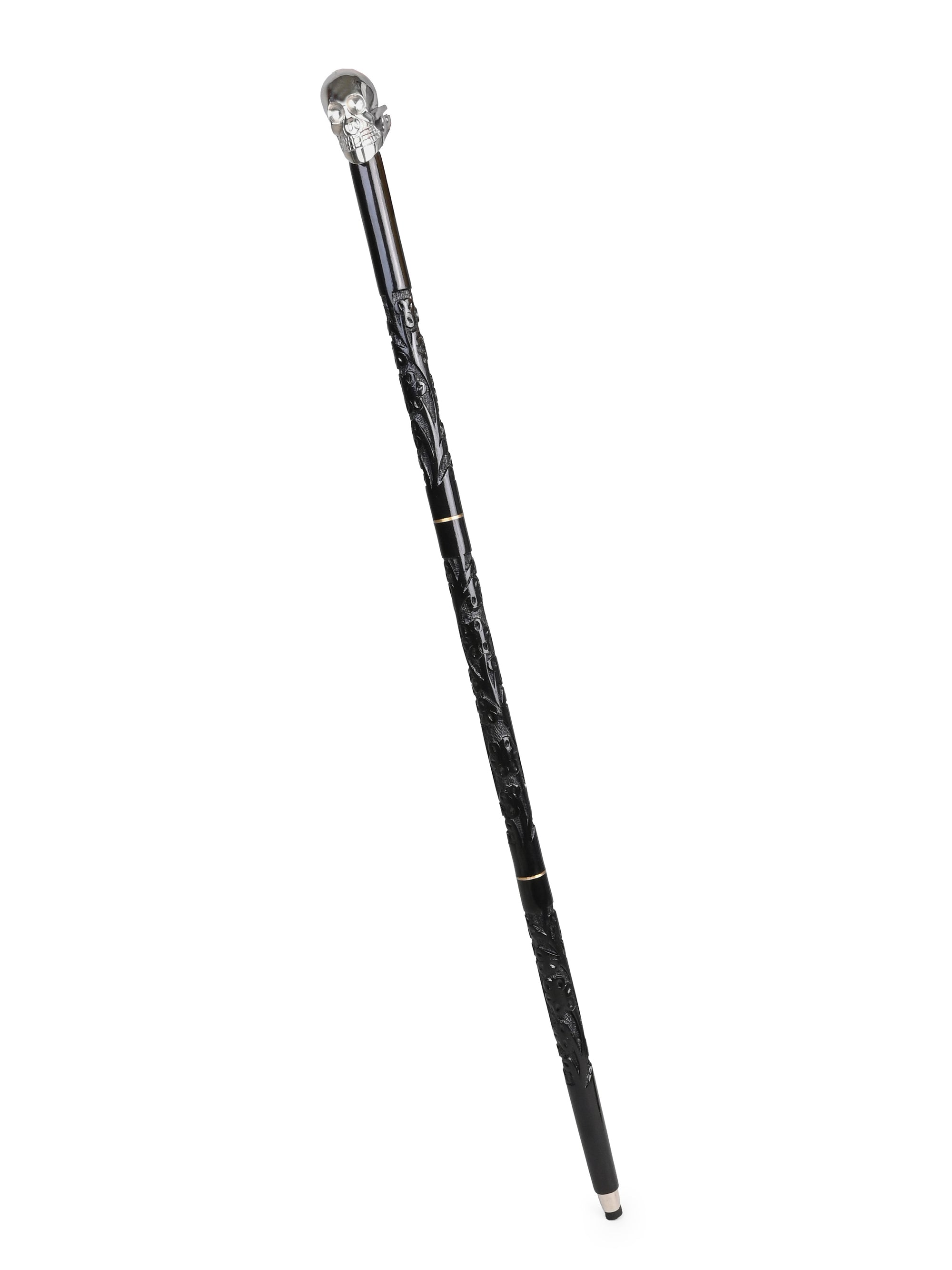 Sheesham wood crafted silver skull handle black body stylish foldable walking stick / cane
