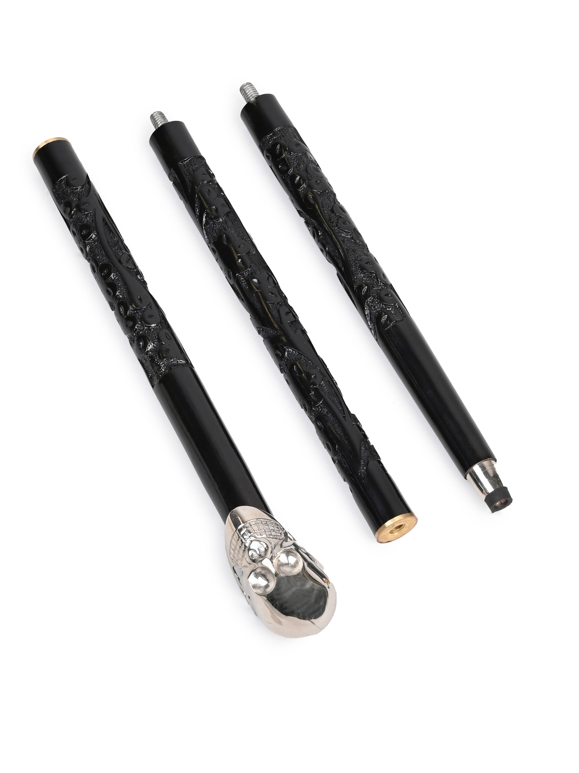 Sheesham wood crafted silver skull handle black body stylish foldable walking stick / cane