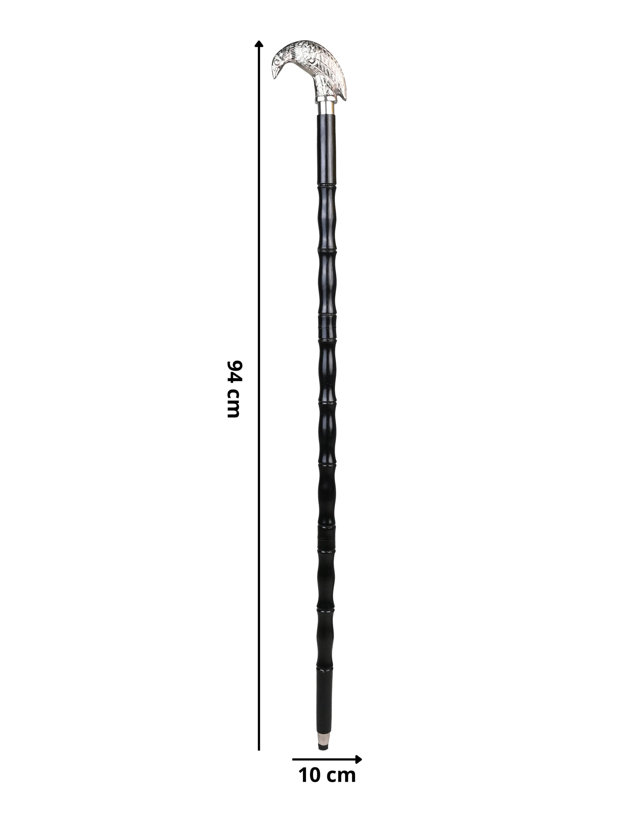 Sheesham wood crafted silver bird handle black body stylish foldable walking stick / cane