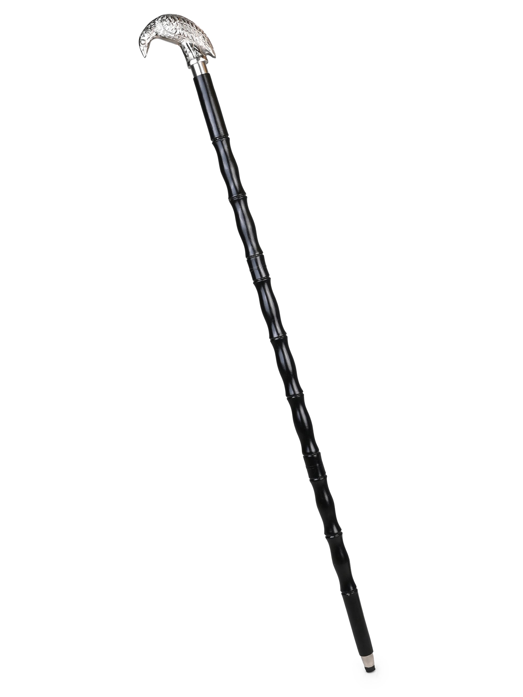 Sheesham wood crafted silver bird handle black body stylish foldable walking stick / cane