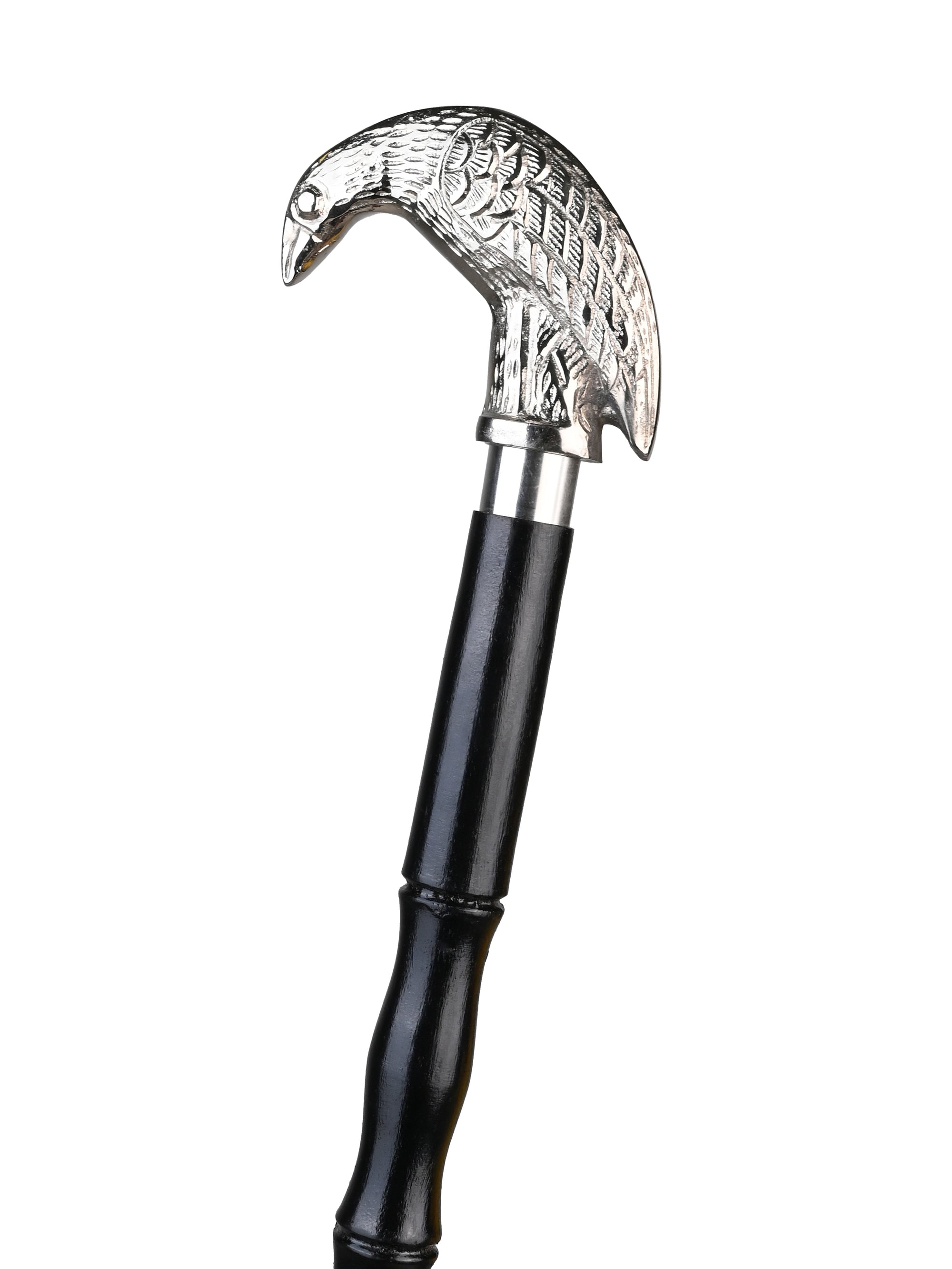 Sheesham wood crafted silver bird handle black body stylish foldable walking stick / cane