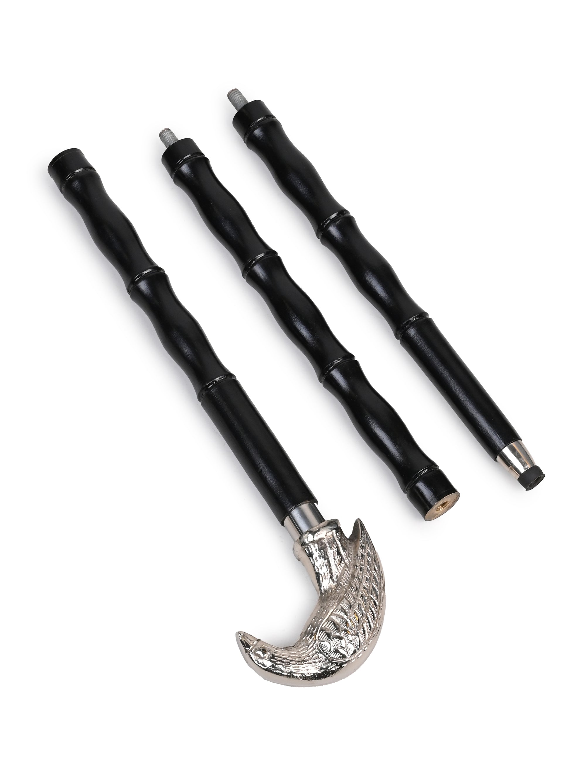 Sheesham wood crafted silver bird handle black body stylish foldable walking stick / cane