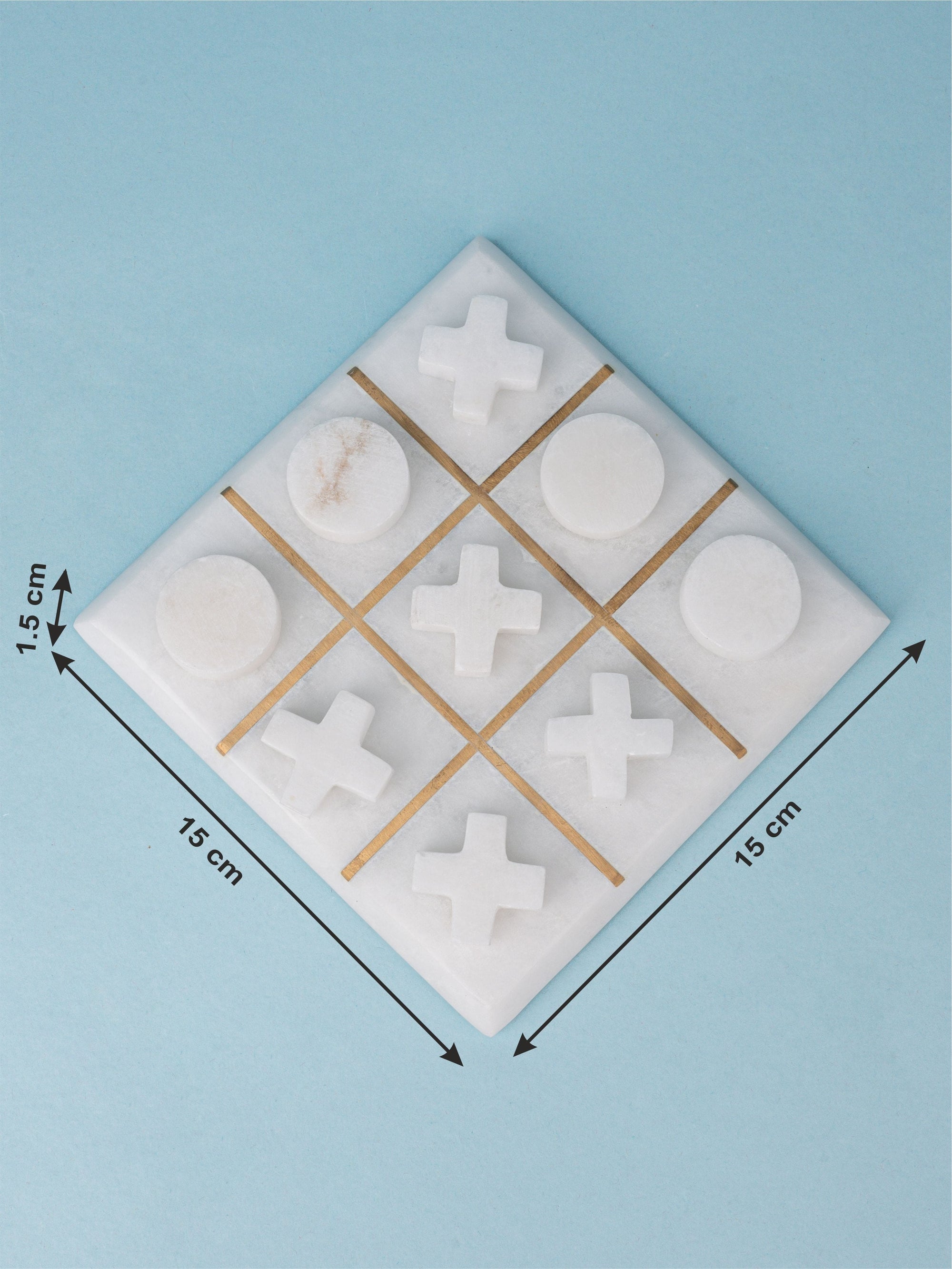 White Marble Tic Tac Toe with Brass Inlay Partitions