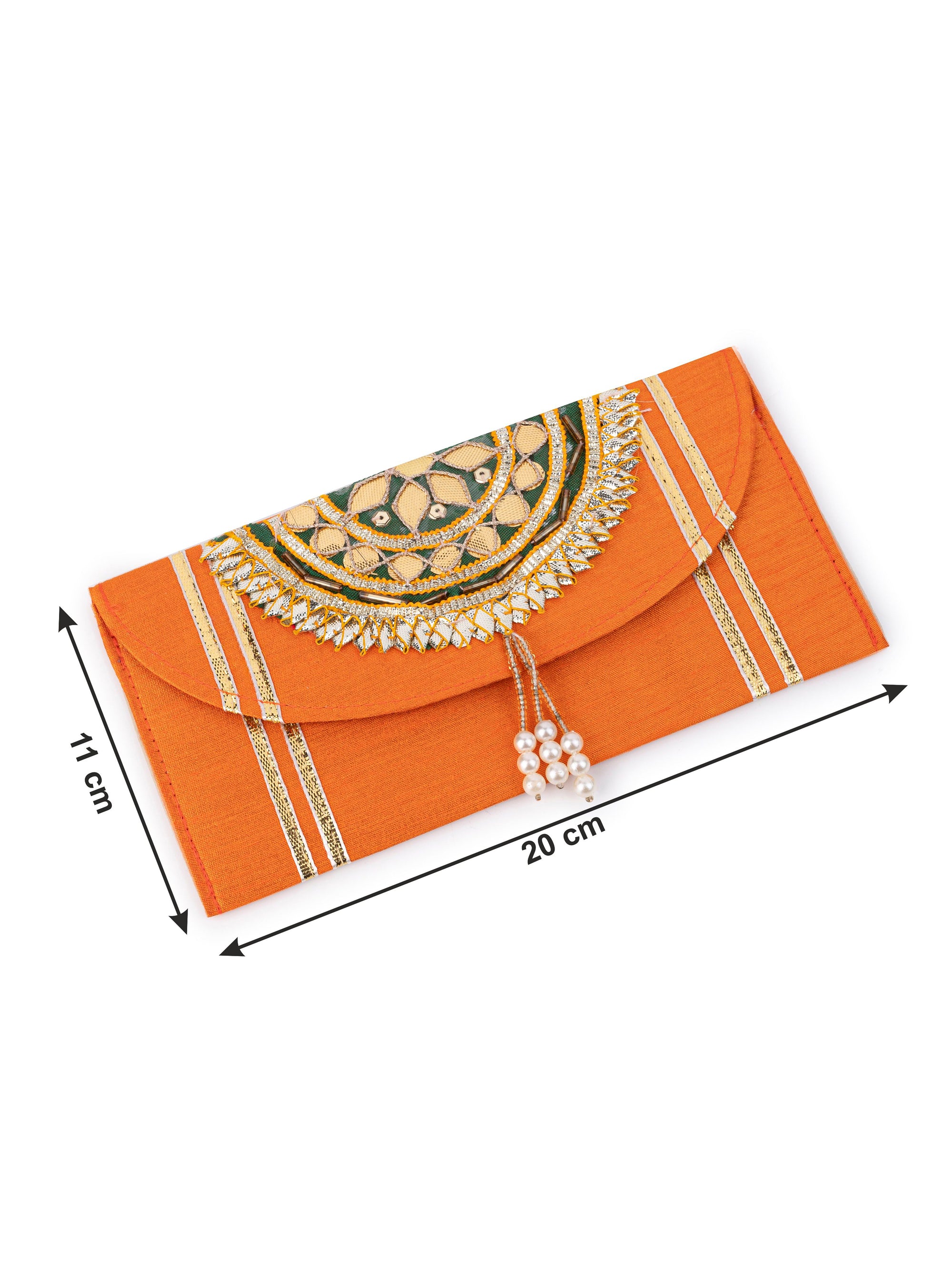 Set of 4 Handcrafted Colorful Fabric Envelops with Zari work - 8x4 inches