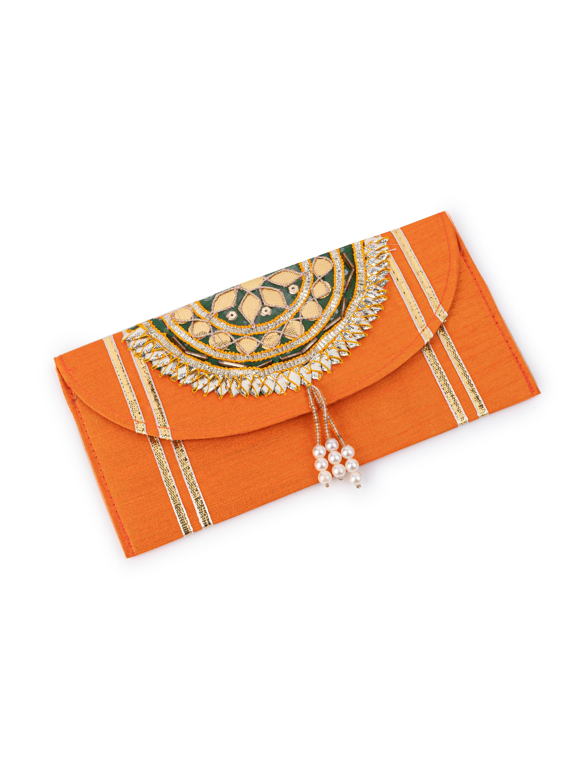 Set of 4 Handcrafted Colorful Fabric Envelops with Zari work - 8x4 inches