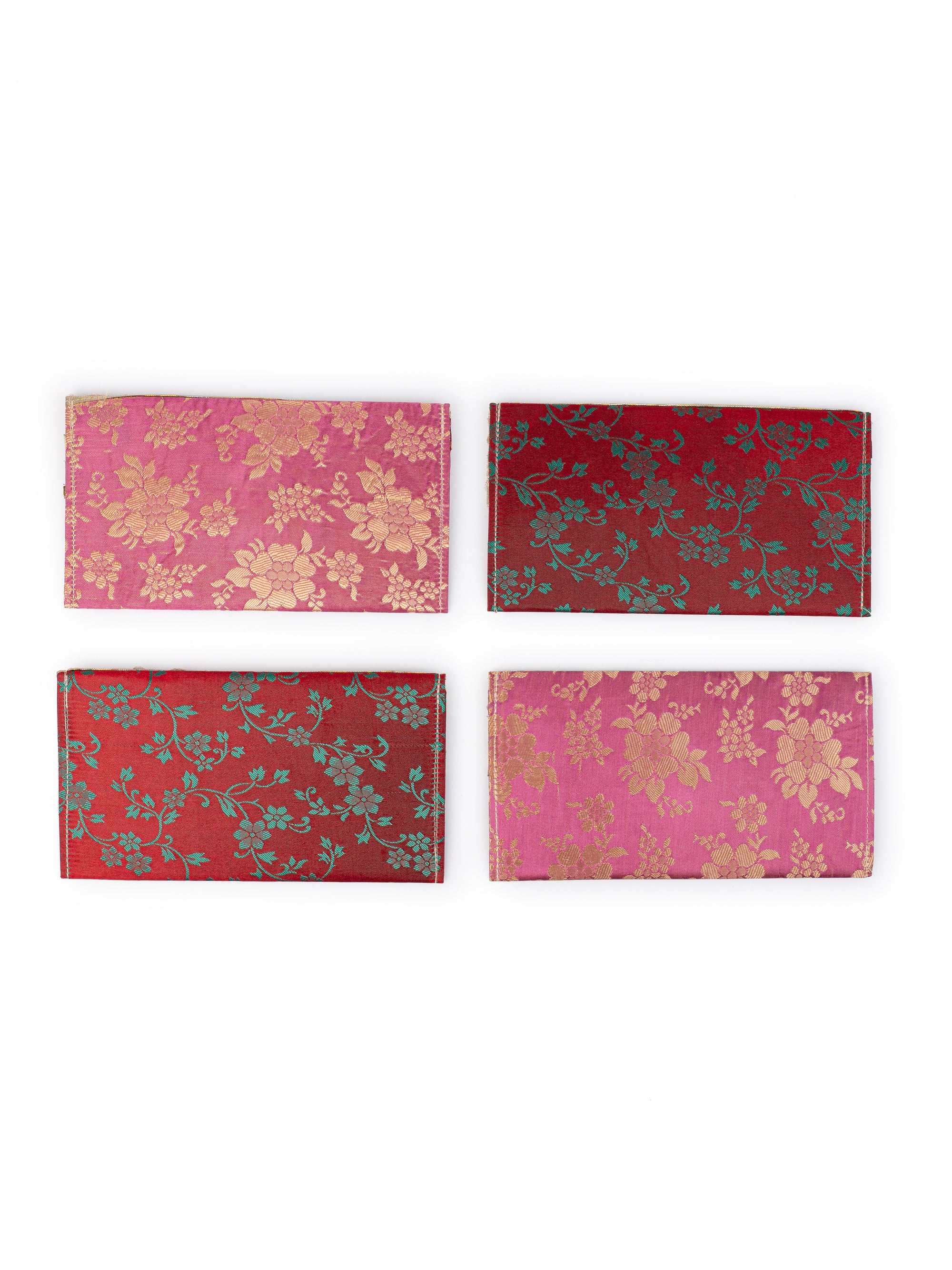 Handcrafted Set of 4 Color Banarasi Fabric Envelops - 8x4 inches