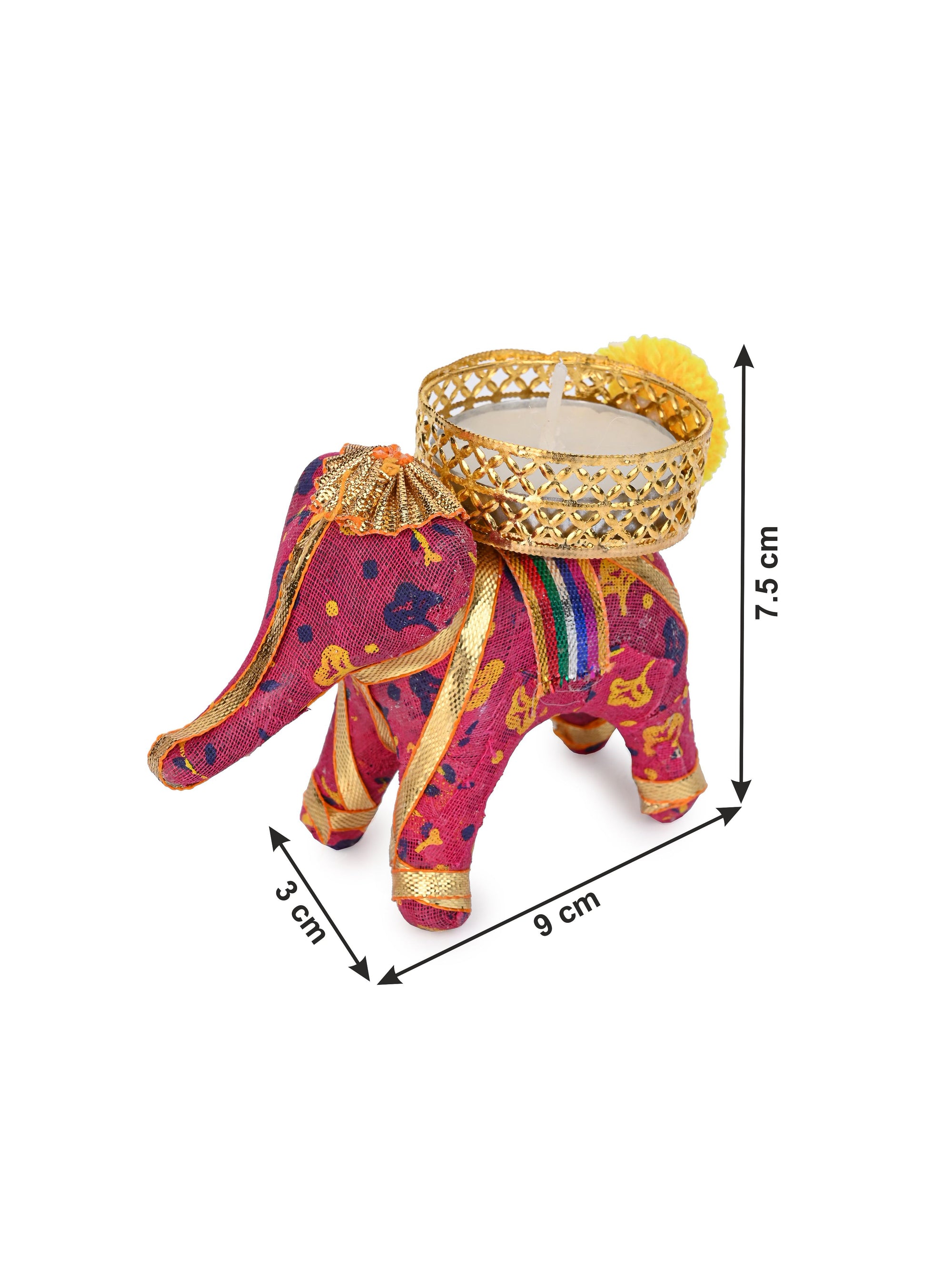 Fabric Crafted Colorful Set of 3 Elephant Diya / T light candle holder