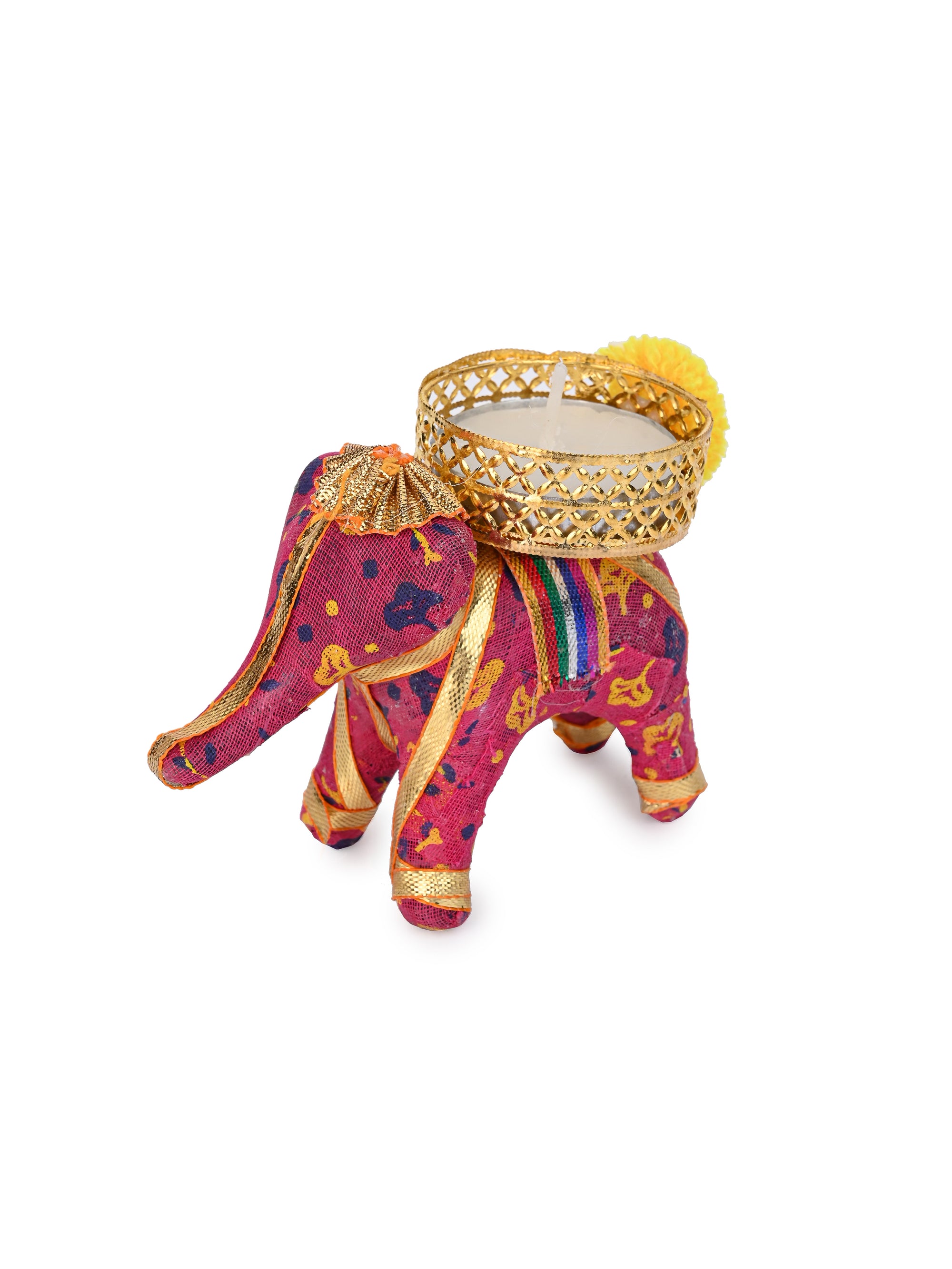 Fabric Crafted Colorful Set of 3 Elephant Diya / T light candle holder