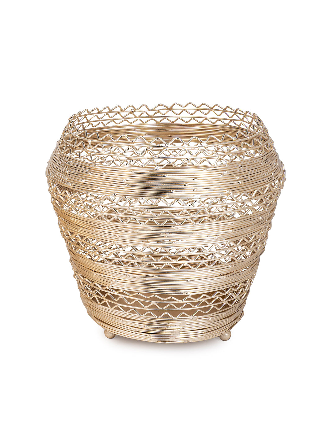 Metal wire crafted decorative pot in golden color - set of 2