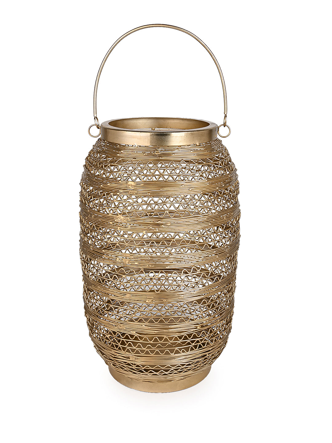 Shiny golden metal wire crafted lantern with carry handle - set of 2 big size