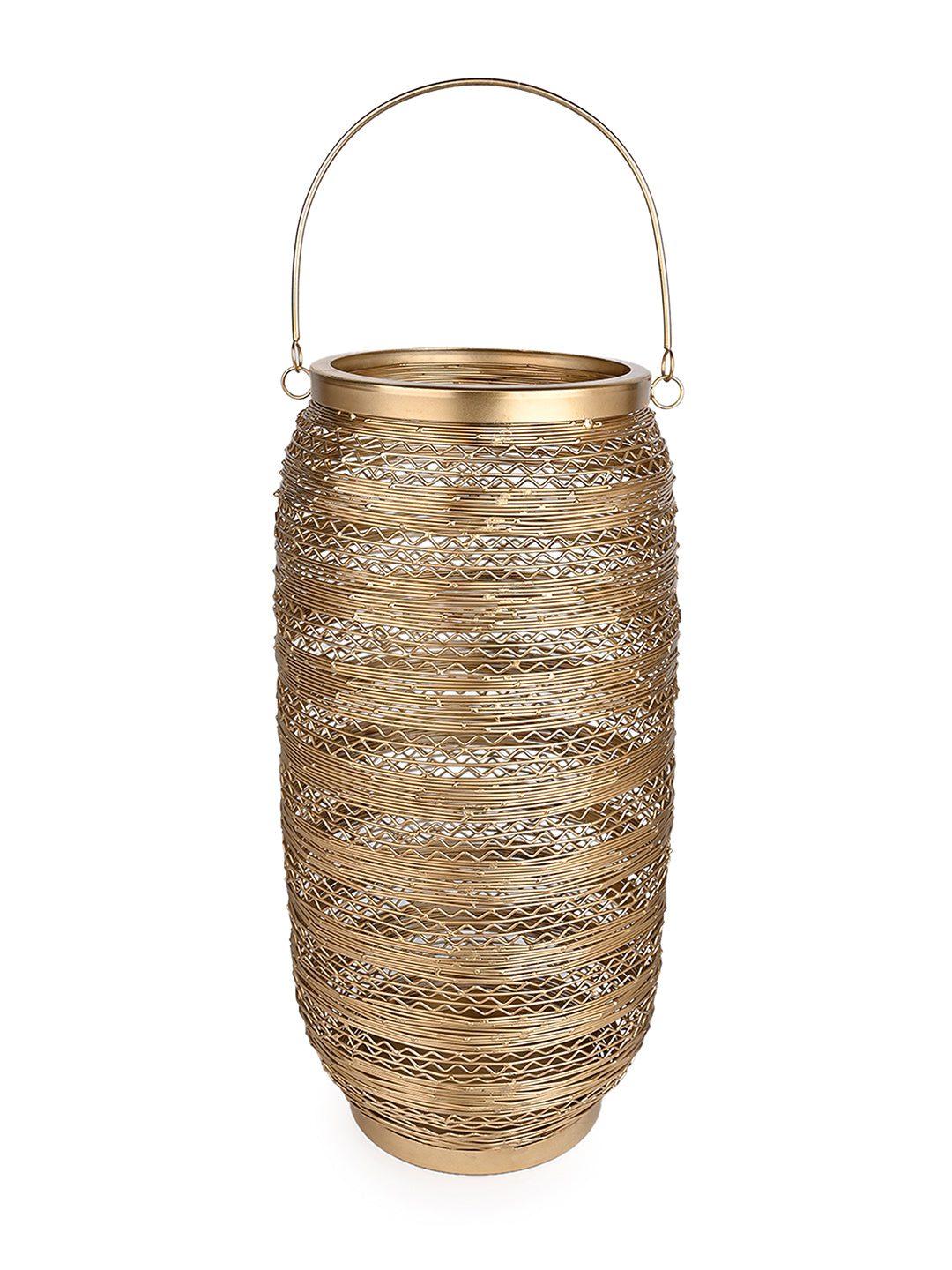 Shiny golden metal wire crafted lantern with carry handle - set of 2 big size