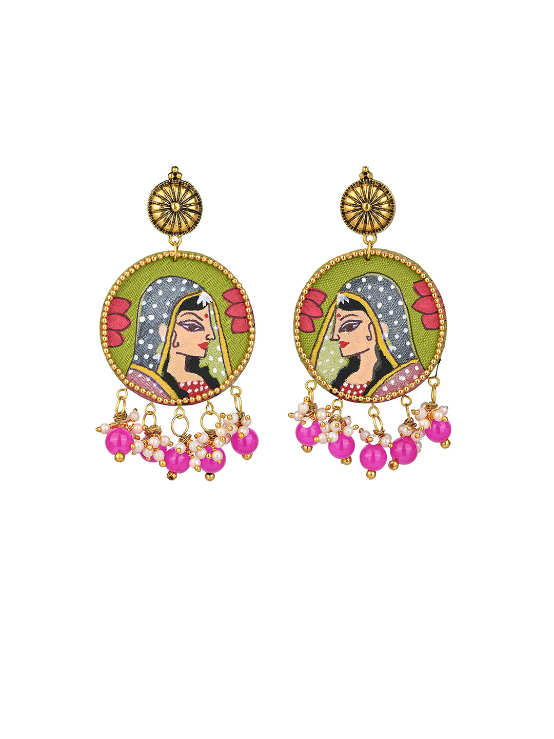 MAURYANA - Colorful fabric and beads crafted pair of earrings