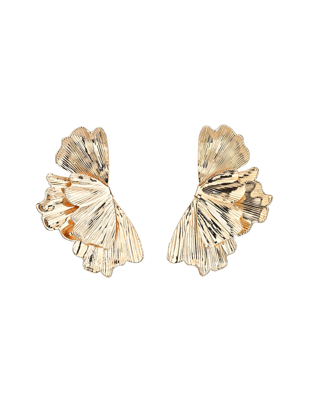 MAURYANA - Stainless Steel Gold Plated Flower Petal Design Ear studs