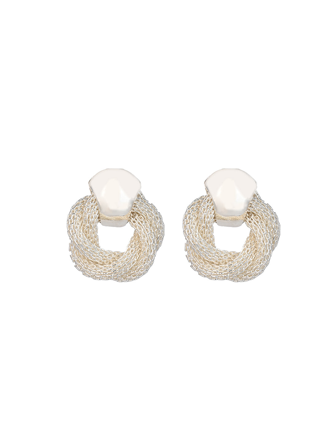 MAURYANA - Stainless Steel Gold and Silver Plated Chain Mesh Design Pair of Earstuds