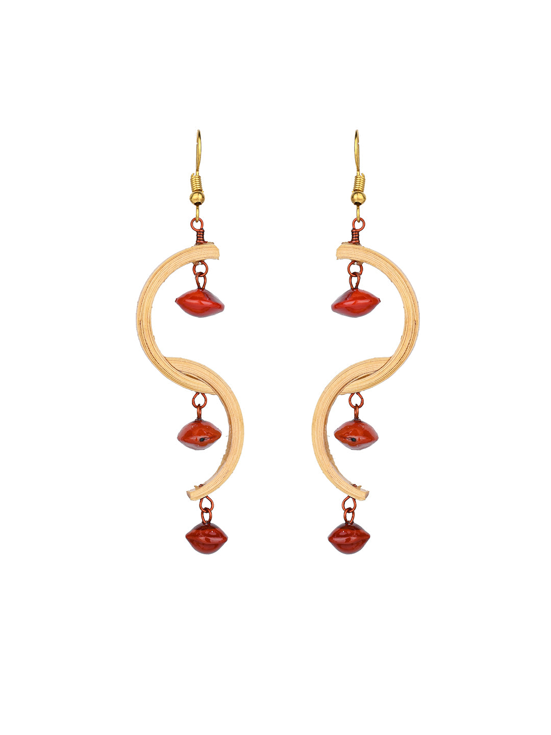 MAURYANA - Bamboo crafted hanging S design earrings pair, superlight