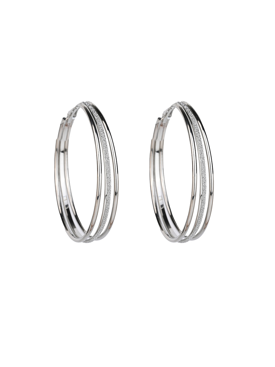 MAURYANA - Large Circle Design Frosted Copper Earrings in Silver Color