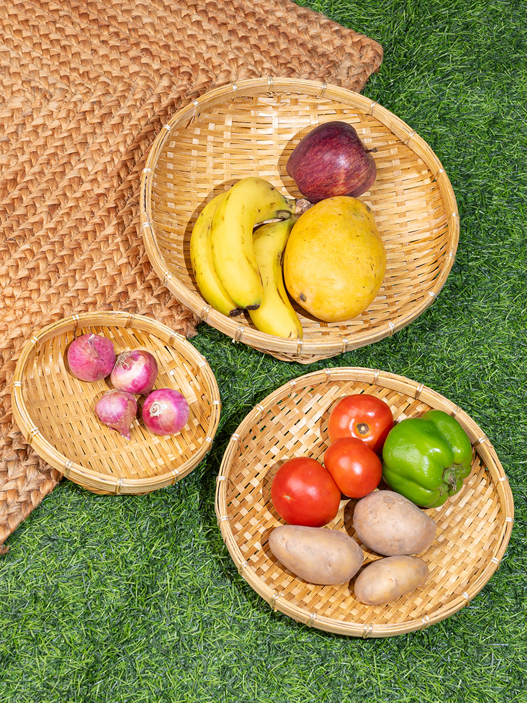 Sustainable and stylish Bamboo weave 3 pieces platter set